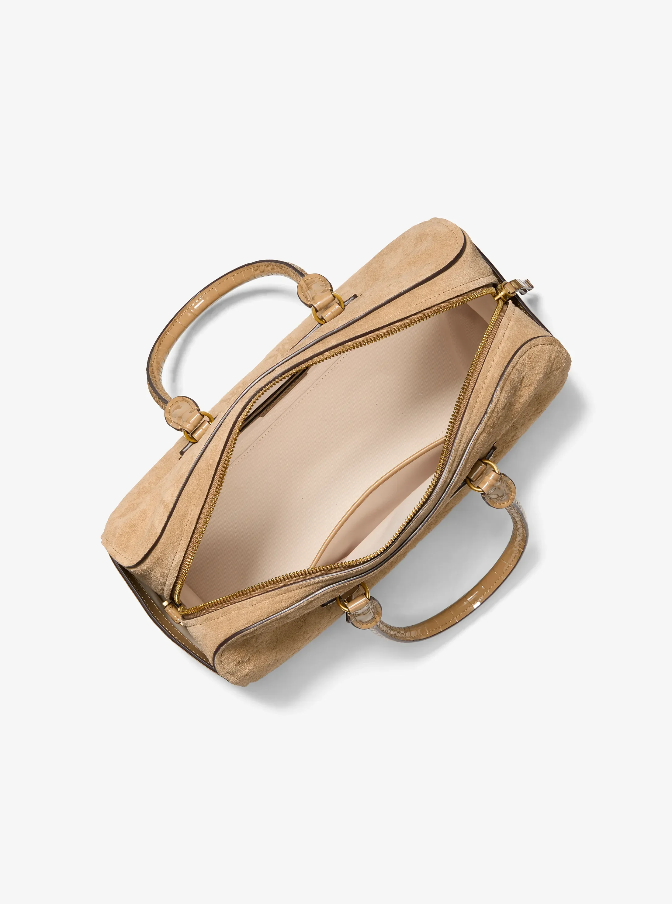 Женская сумка Michael Kors Jet Set Travel Medium Logo Embossed Suede Duffel Crossbody, цвет: Хаки — фото 2