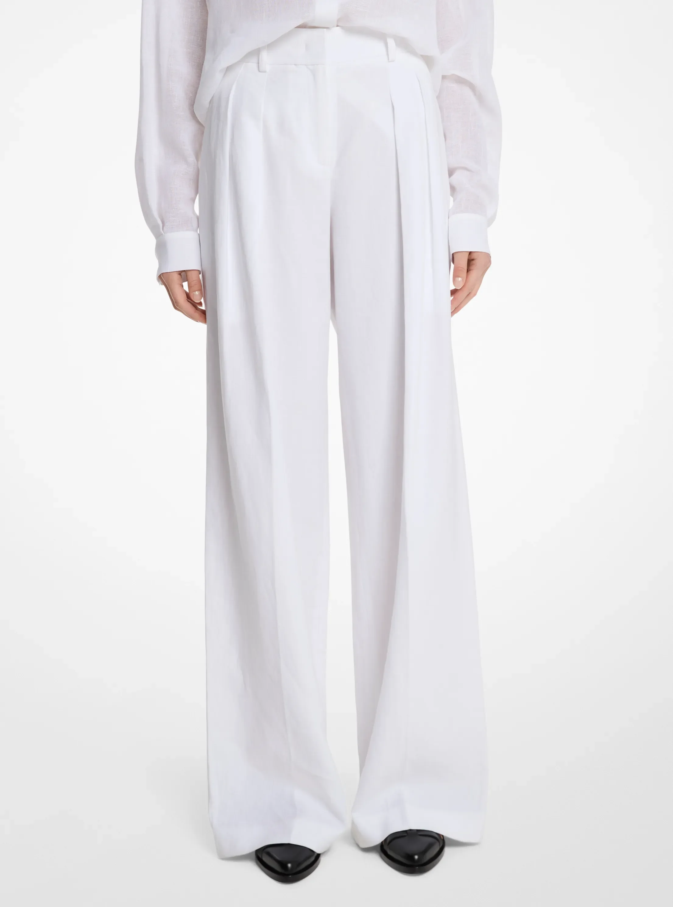 Брюки Michael Kors Linen Wide-Leg Trousers, цвет: Оптический белый — фото 3