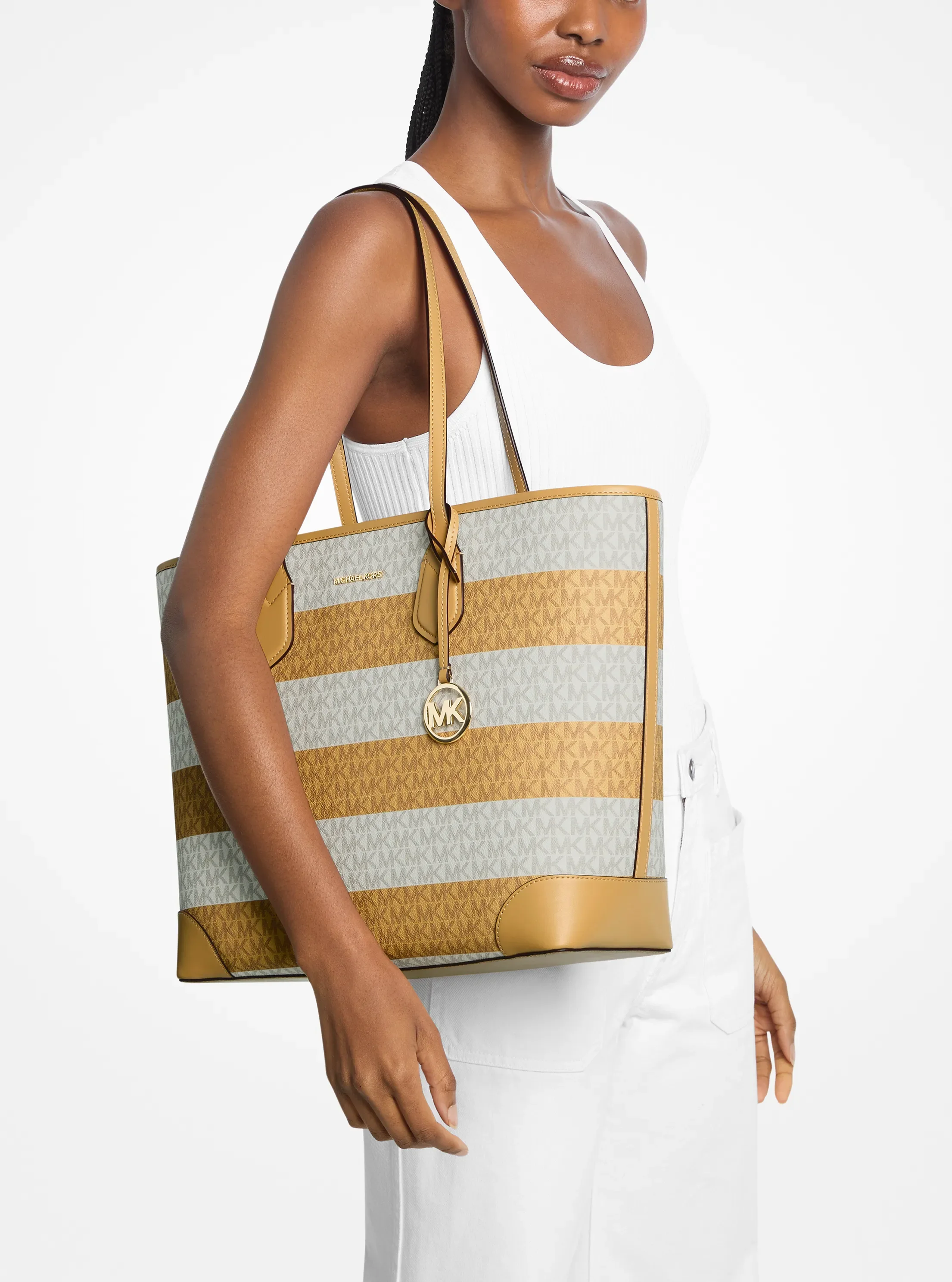 Michael Kors Eva Large Striped Signature Logo Tote Bag — фото 4