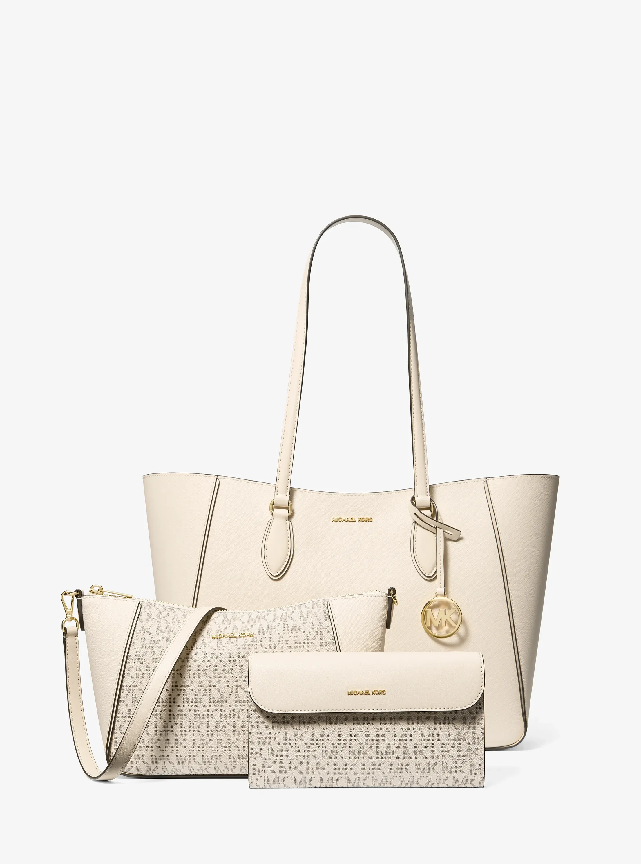 Женская сумка Michael Kors Jet Set Travel Large Signature Logo 3-in-1, цвет: Кремовый — фото 6