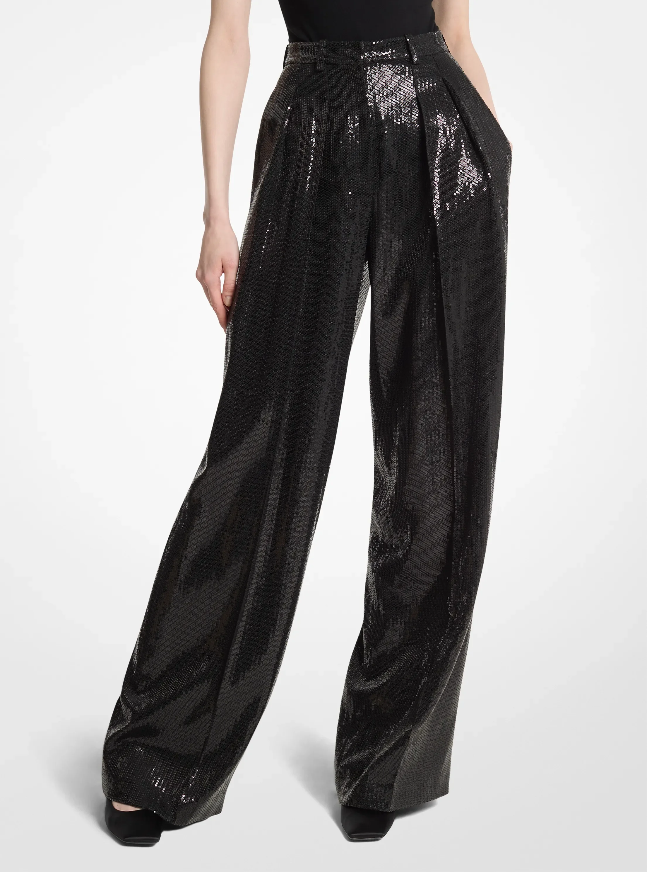 Женские брюки Michael Kors Sequined Crepe Pleated Slouch Trousers