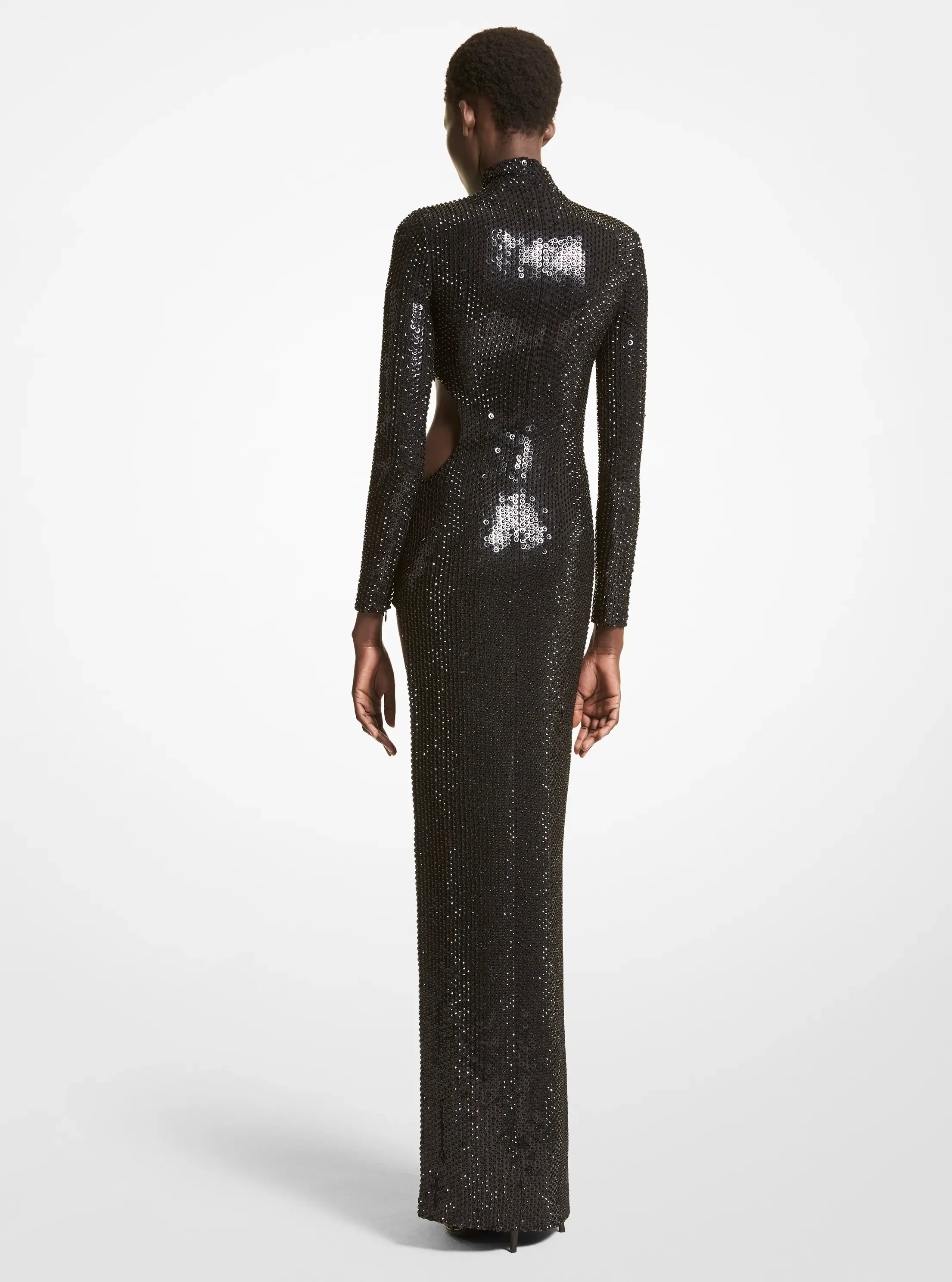 Женские платья Michael Kors Hand-Embroidered Crystal Stretch Cady Cutout Gown, цвет: Чёрный — фото 2