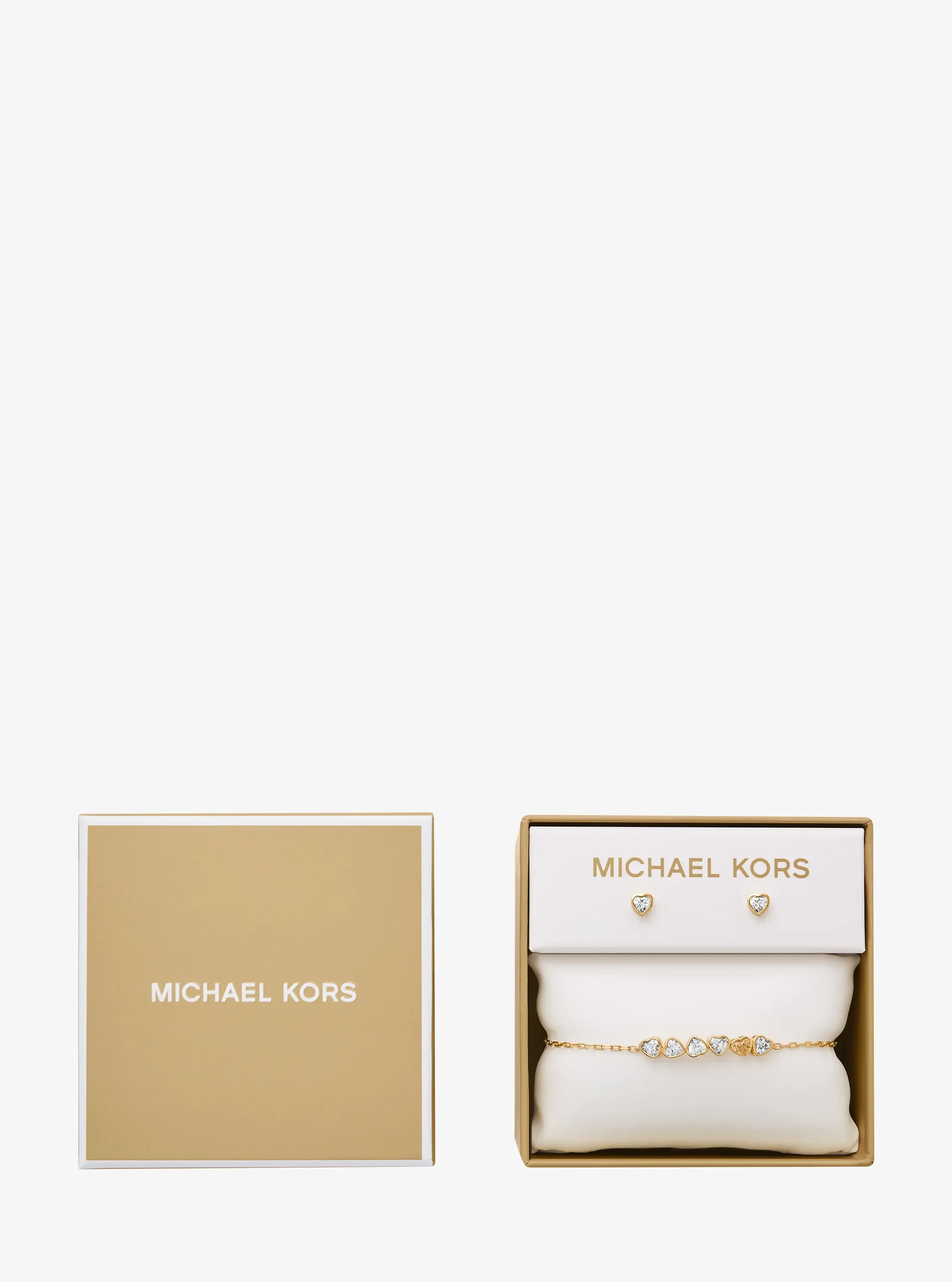 Украшения Michael Kors Cubic Zirconia Hearts Slider Bracelet and Stud Earrings, цвет: Золотой — фото 4