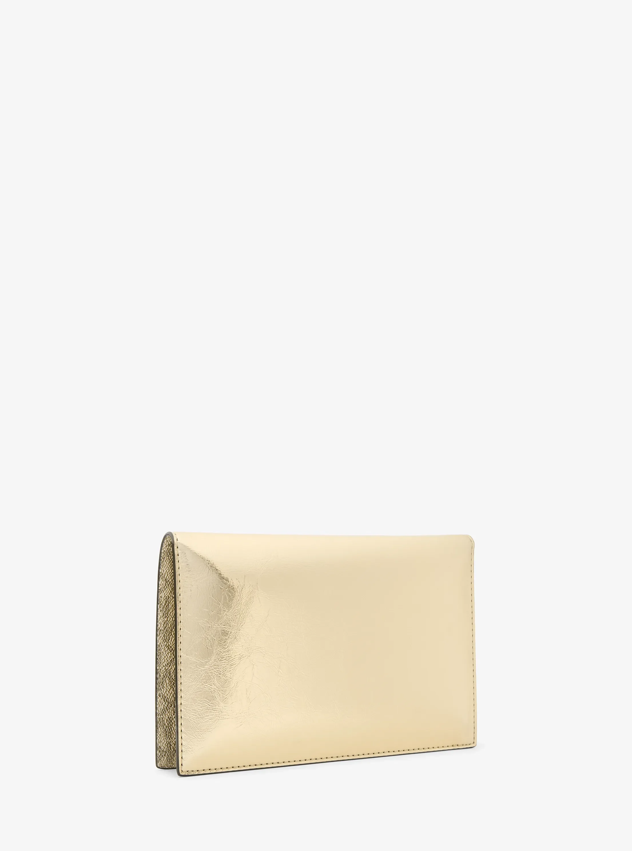 Женская сумка Michael Kors Jet Set Travel Small Metallic and Signature Logo 2-in-1 Clutch, цвет: Бледный золотой — фото 3