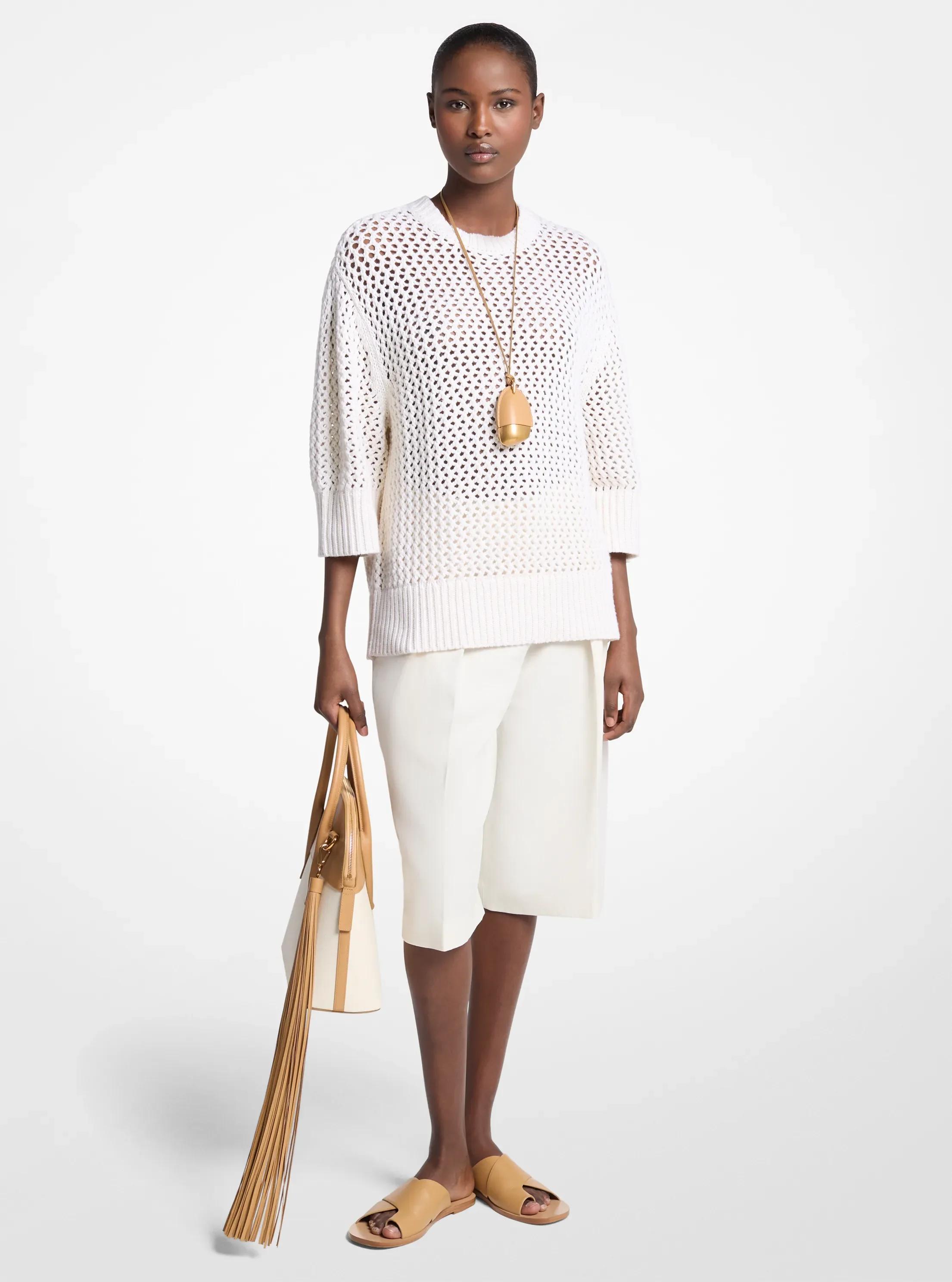 Женский свитер Michael Kors Hand-Crocheted Cashmere and Cotton, цвет: Экрю