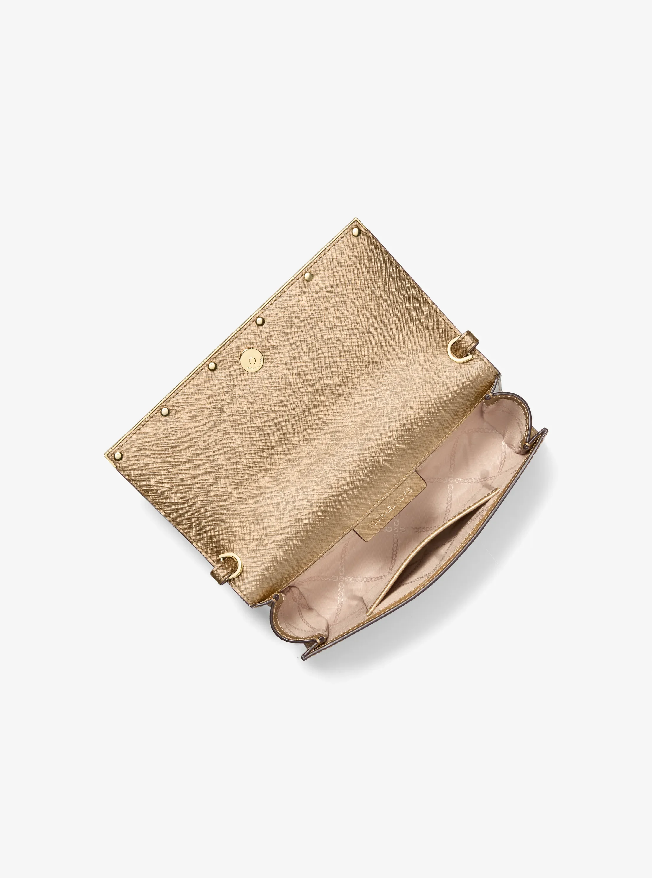 Женский клатч Michael Kors Mona Large Metallic Leather Clutch, цвет: Бледный золотой — фото 2