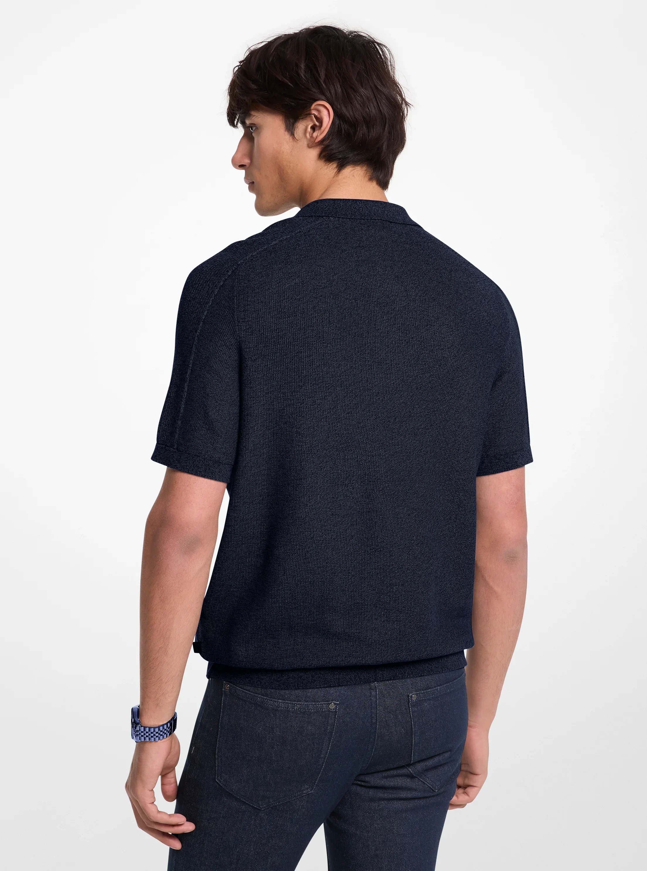Мужское поло Michael Kors Cotton Mouliné Polo Shirt, цвет: Тёмно-синий — фото 2