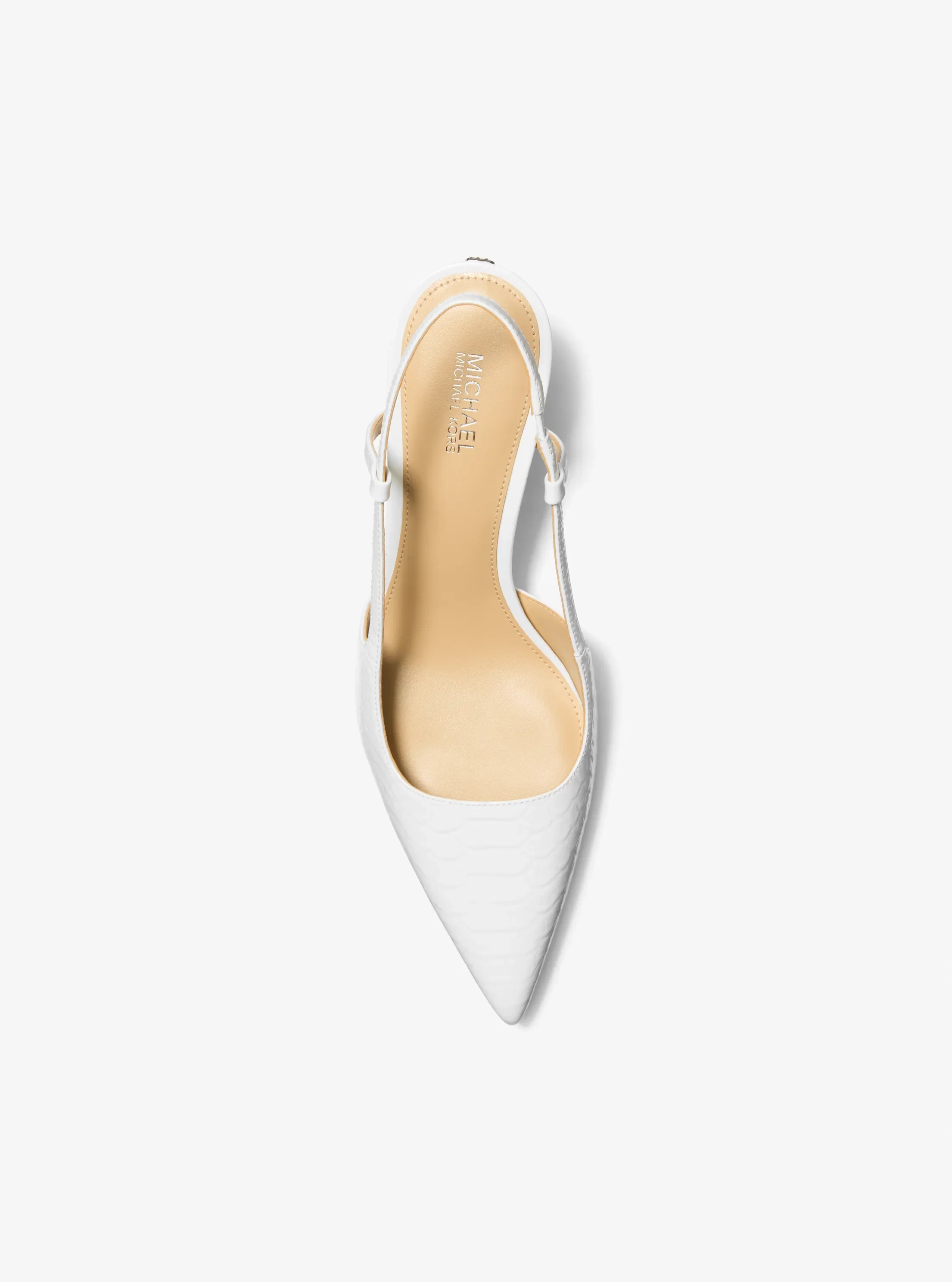 Женские туфли Michael Kors Alora Snake Embossed Leather Slingback Pump, цвет: Оптический белый — фото 3