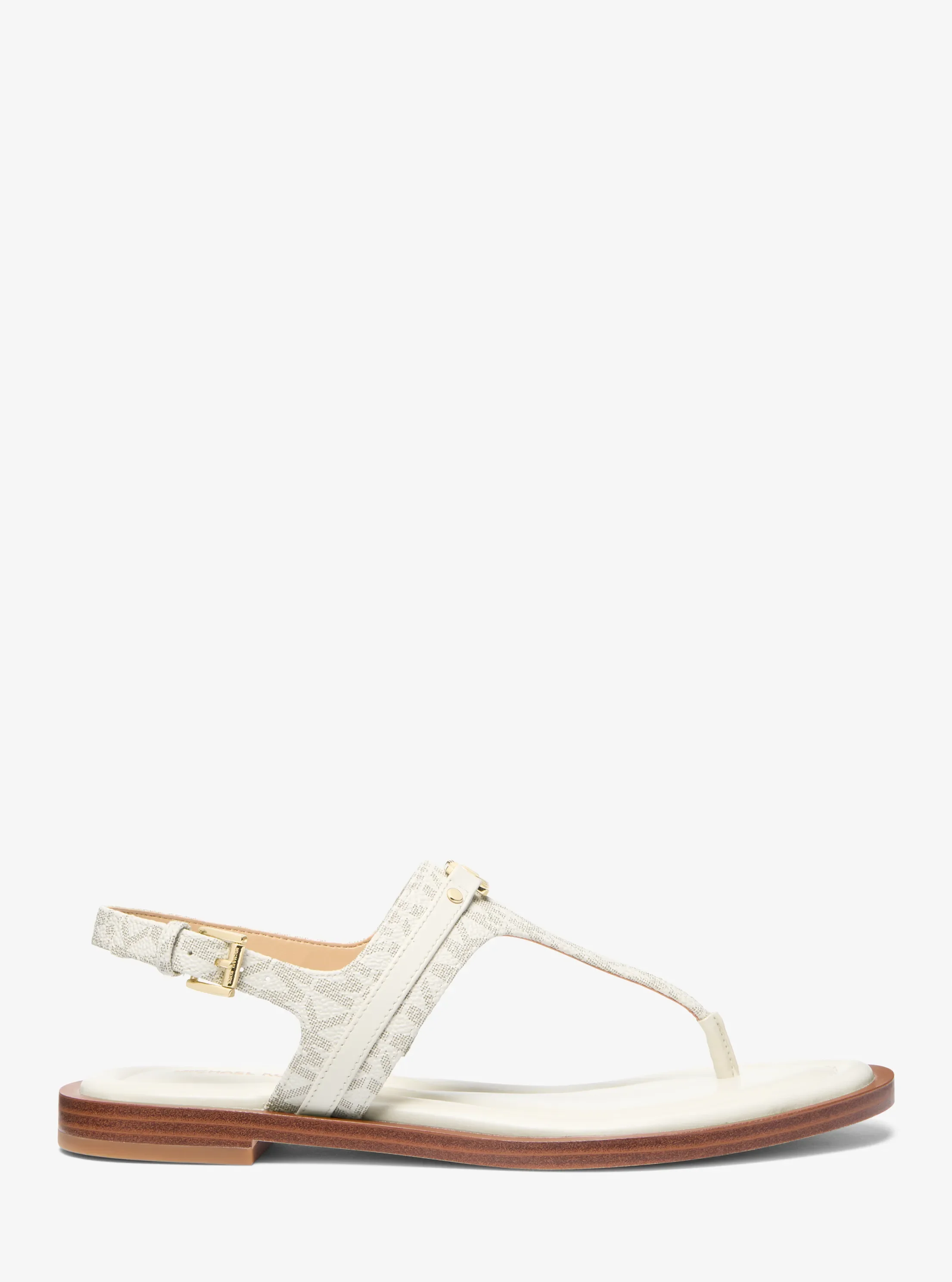 Женские сандалии Michael Kors Mandy Signature Logo T-Strap Sandal, цвет: Кремовый — фото 2