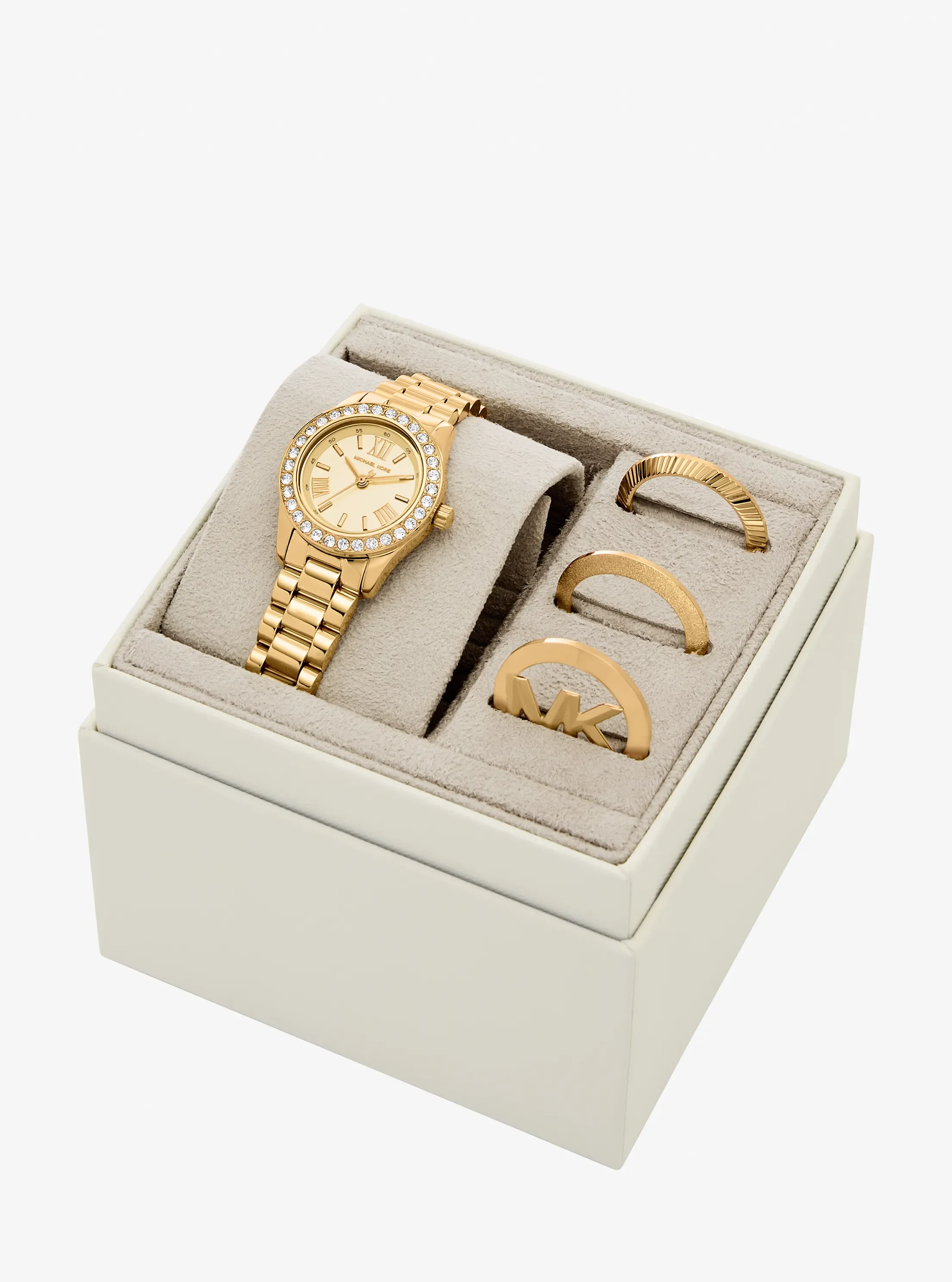 Женские часы Michael Kors Lexington Brushed Gold-Tone Watch Gift Set — фото 4