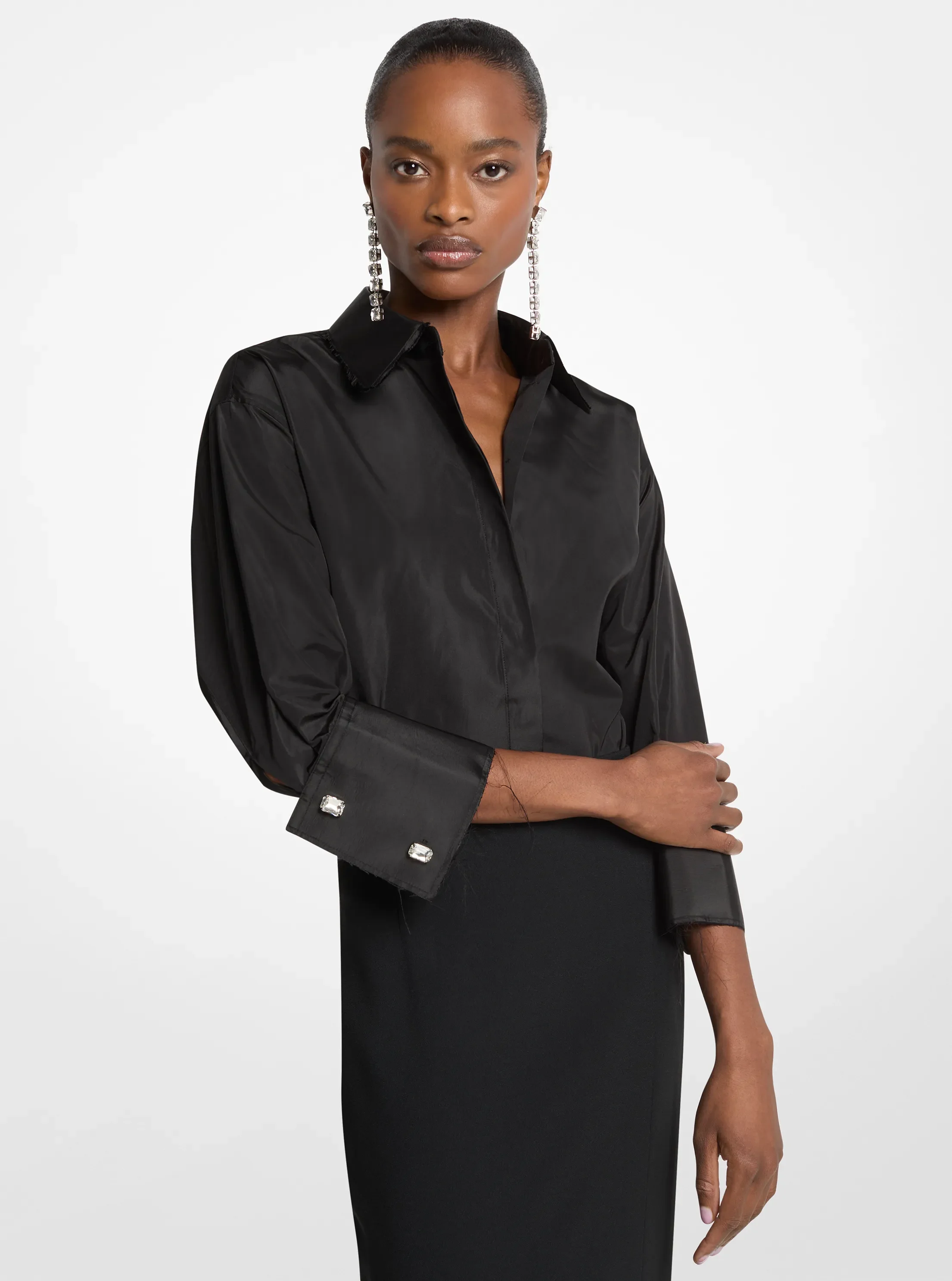 Женские рубашки Michael Kors Frayed Trim Silk Taffeta Shirt