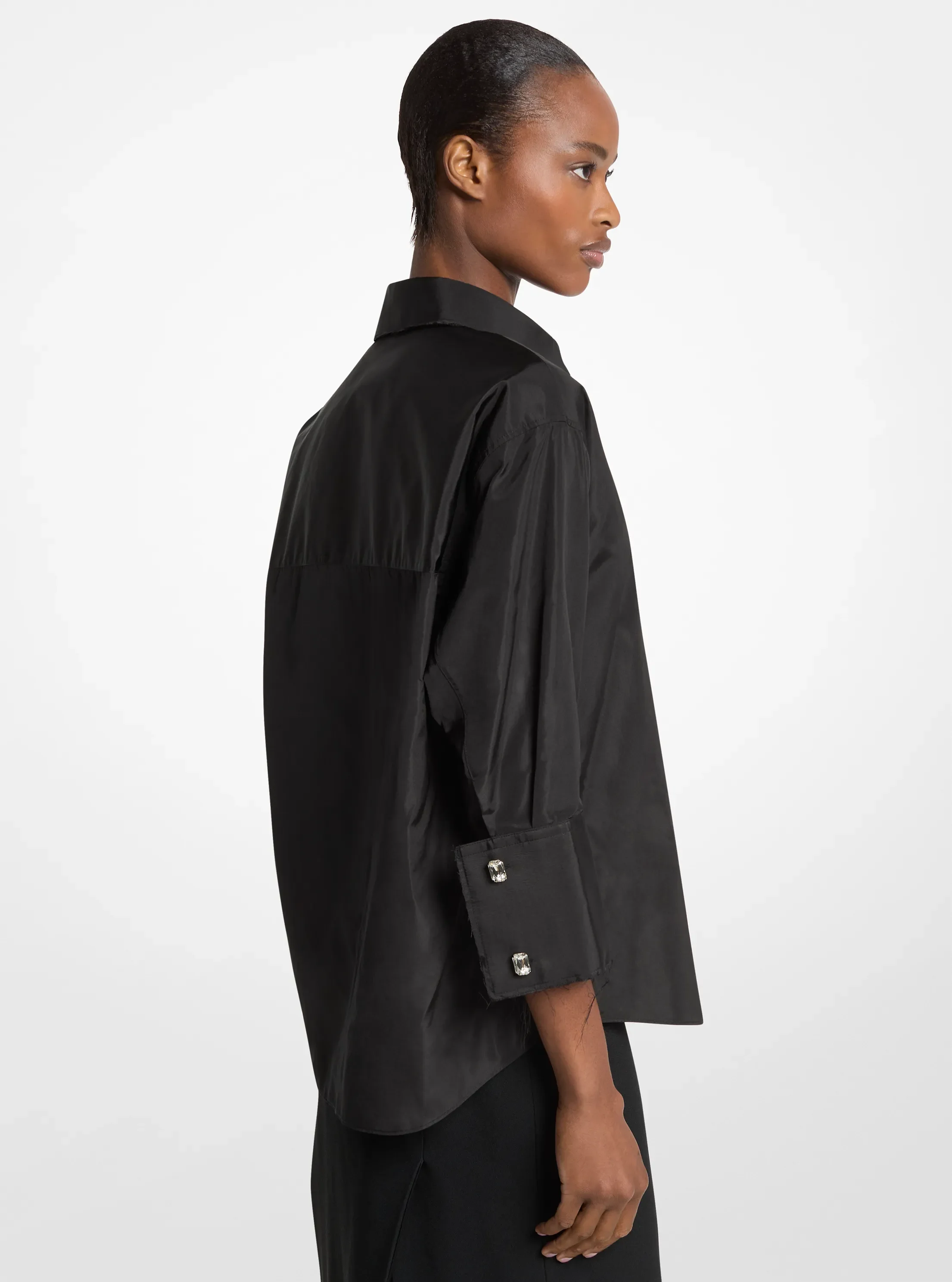 Женские рубашки Michael Kors Frayed Trim Silk Taffeta Shirt — фото 2