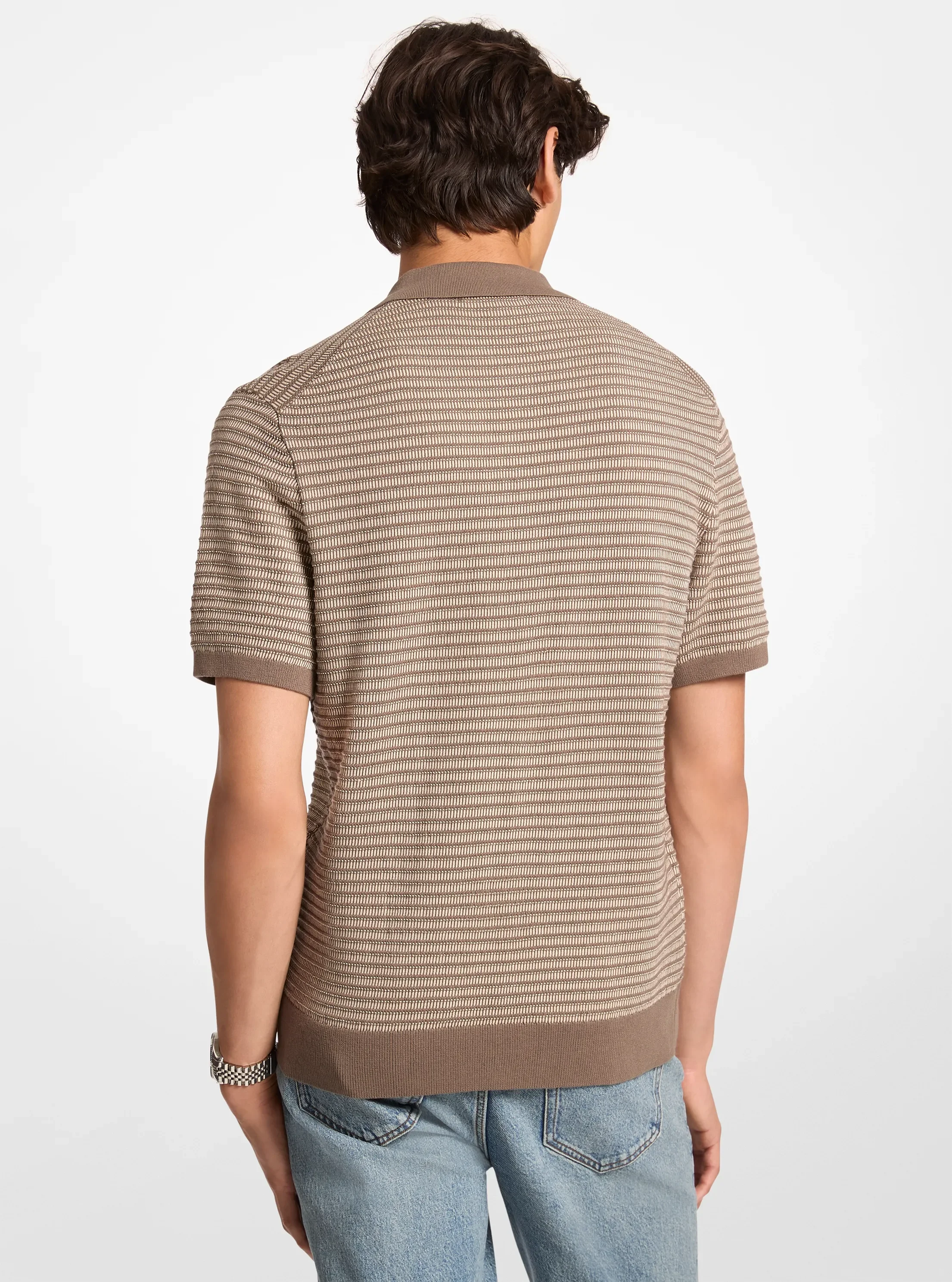 Поло Michael Kors Two-Tone Knit Polo Shirt, цвет: Серо-бежевый — фото 2