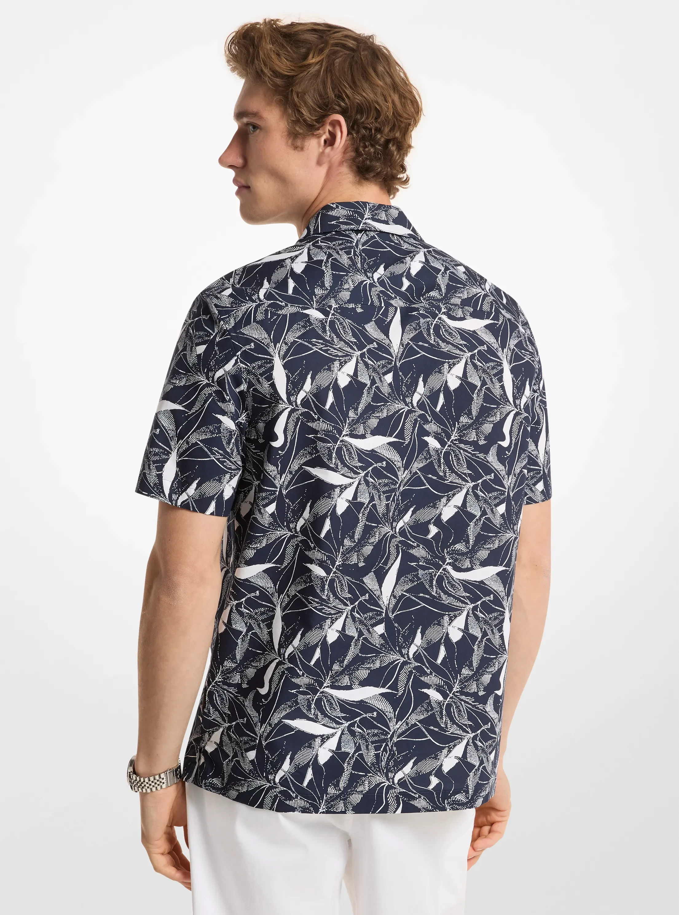 Мужская рубашка Michael Kors Floral Print Cotton Blend, цвет: Тёмно-синий — фото 2