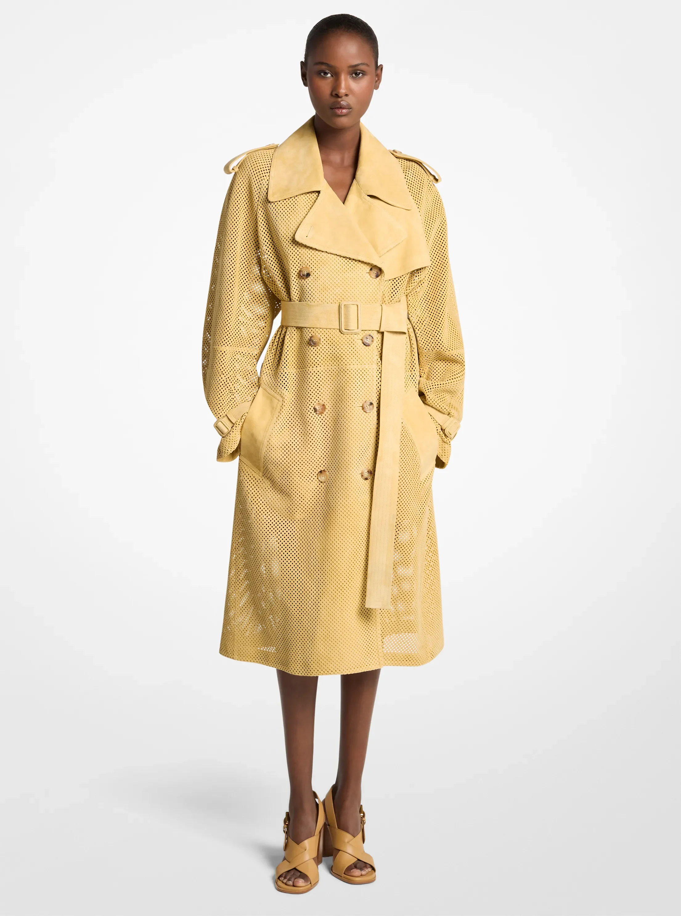 Женское пальто Michael Kors Perforated Suede Trench, цвет: Palomino