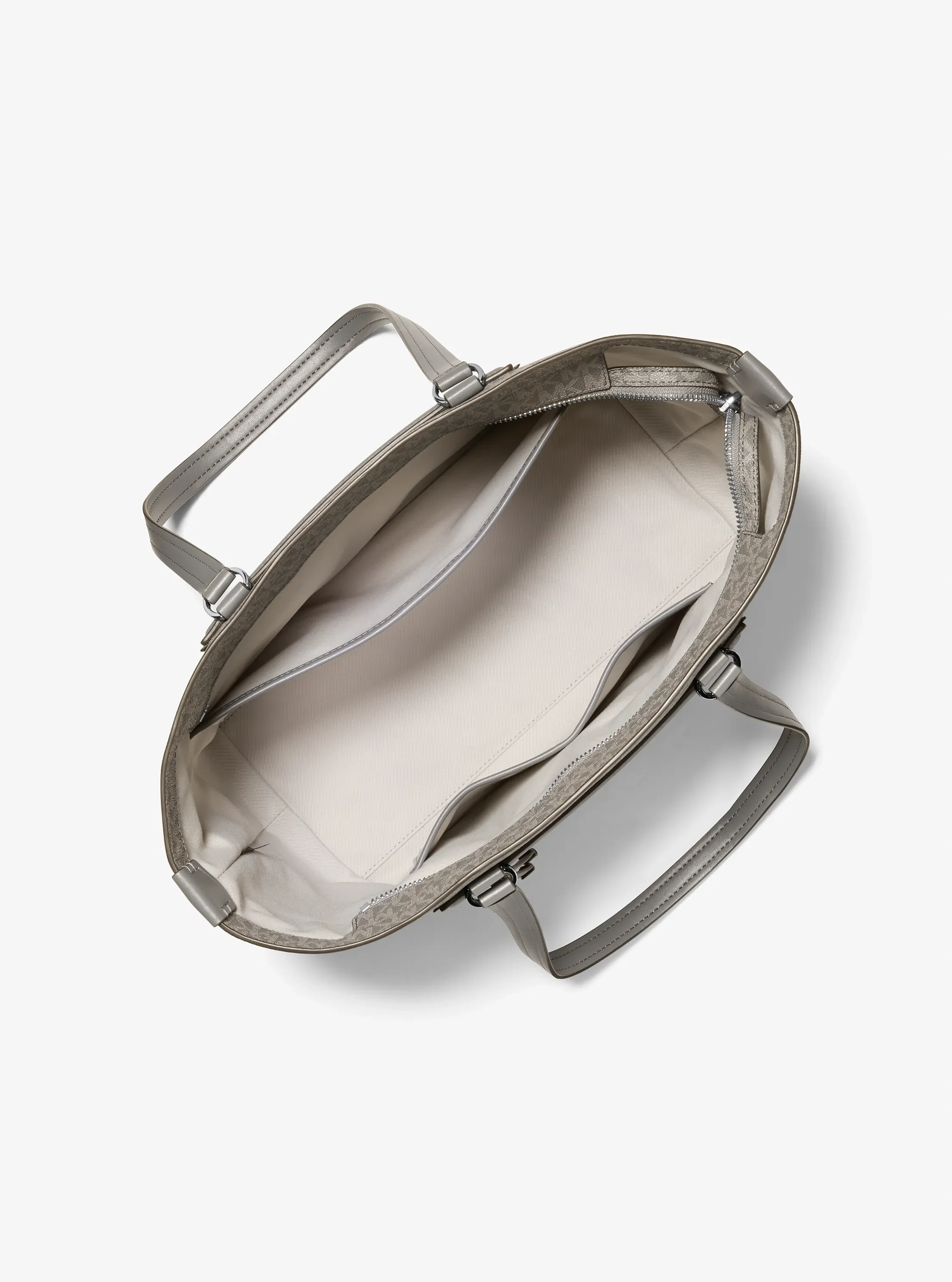 Женская сумка Michael Kors Jet Set Travel Medium Signature Logo, цвет: Меланжевый серый — фото 2