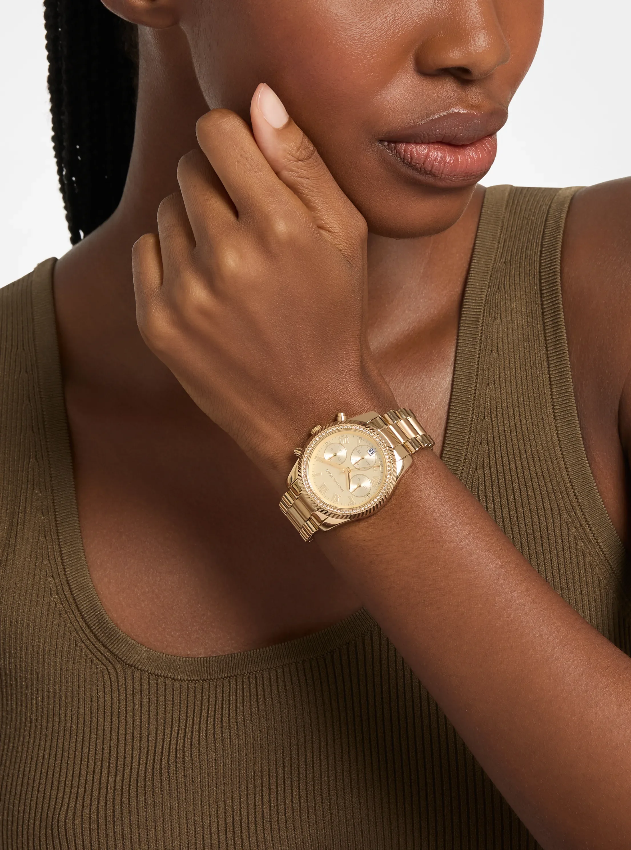 Женские часы Michael Kors Mini Lexington Pavé Gold-Tone Watch, цвет: Золотой — фото 4