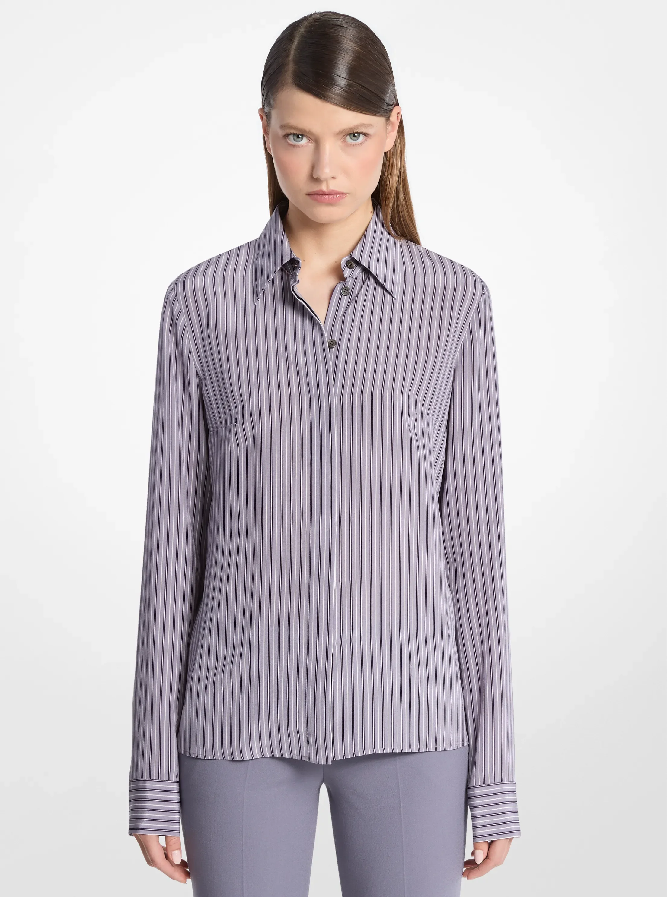 Женская рубашка Michael Kors Hansen Striped Silk Crepe De Chine, цвет: Комбинированный
