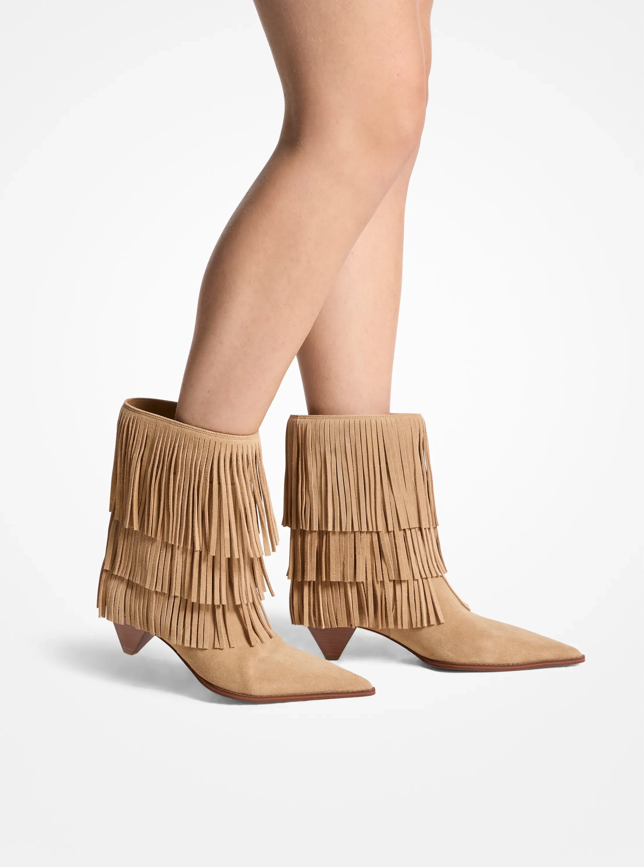 Женские ботинки Michael Kors Jayla Fringed Suede Boot, цвет: Husk — фото 4