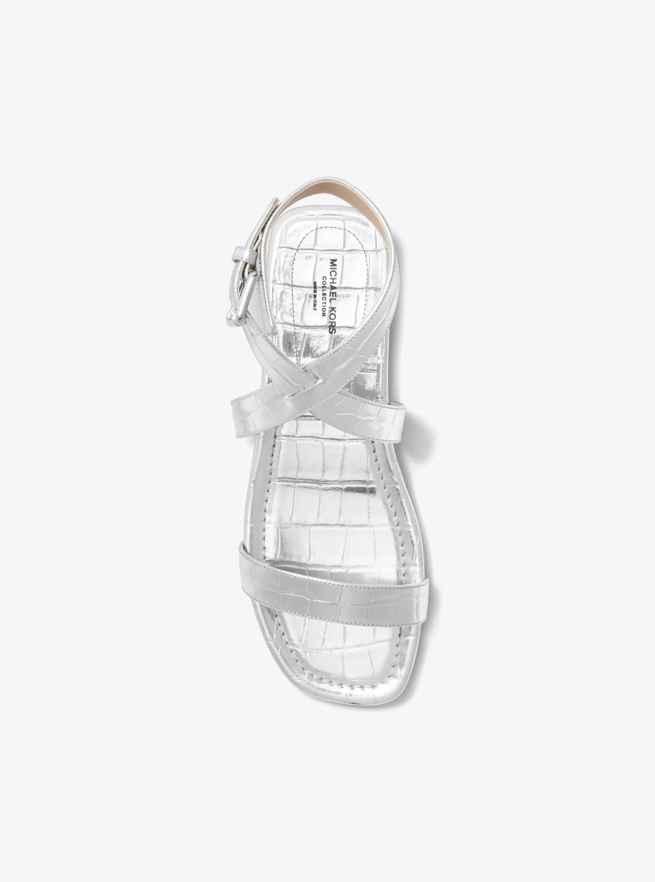 Сандалии Michael Kors Bridgette Metallic Crocodile Embossed Leather Sandal, цвет: Серебряный — фото 3
