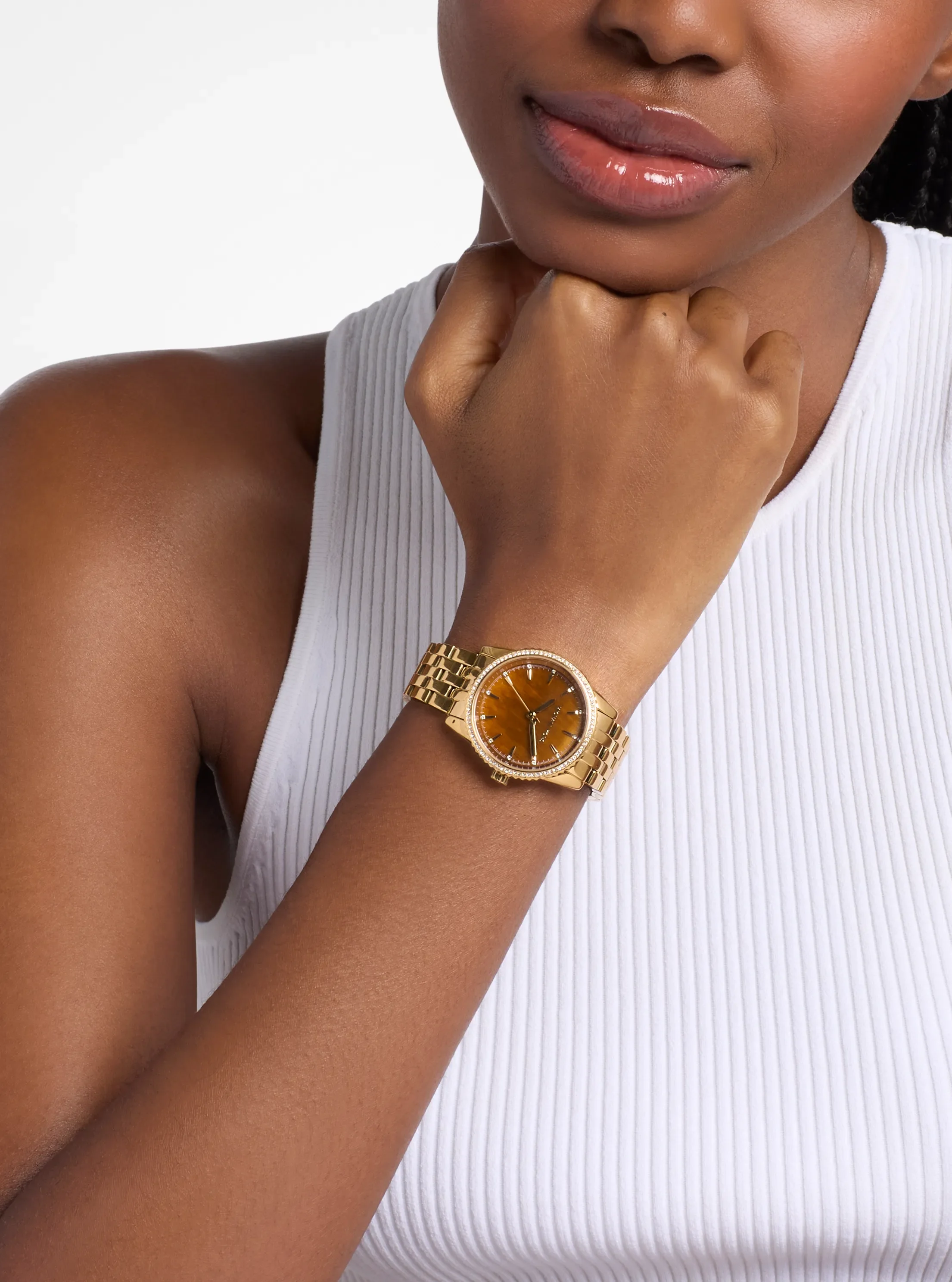 Женские часы Michael Kors Bryant Pavé Gold-Tone Watch, цвет: Золотой — фото 6