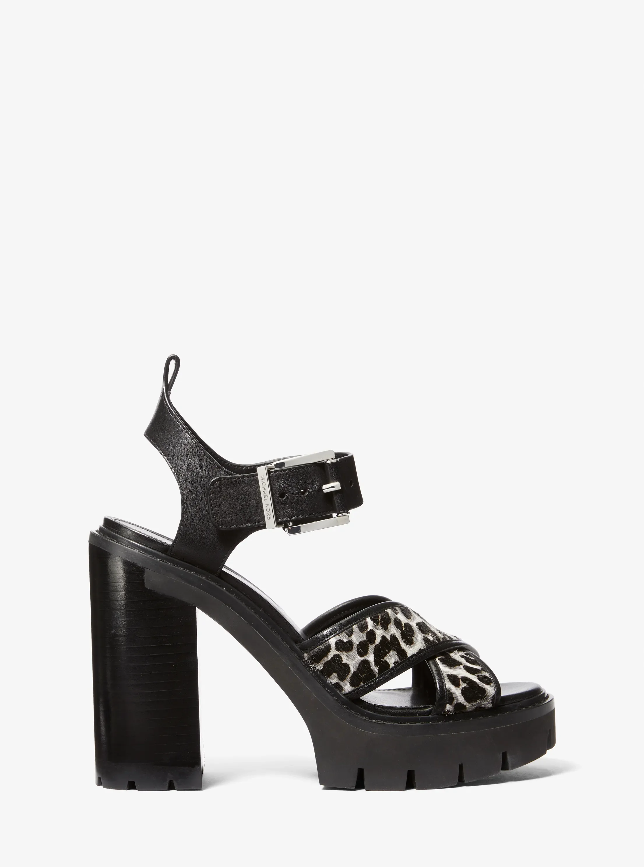 Женские сандалии Michael Kors Colby Leopard Print Calf Hair Lug Platform Sandal, цвет: Чёрный комбинированный — фото 2