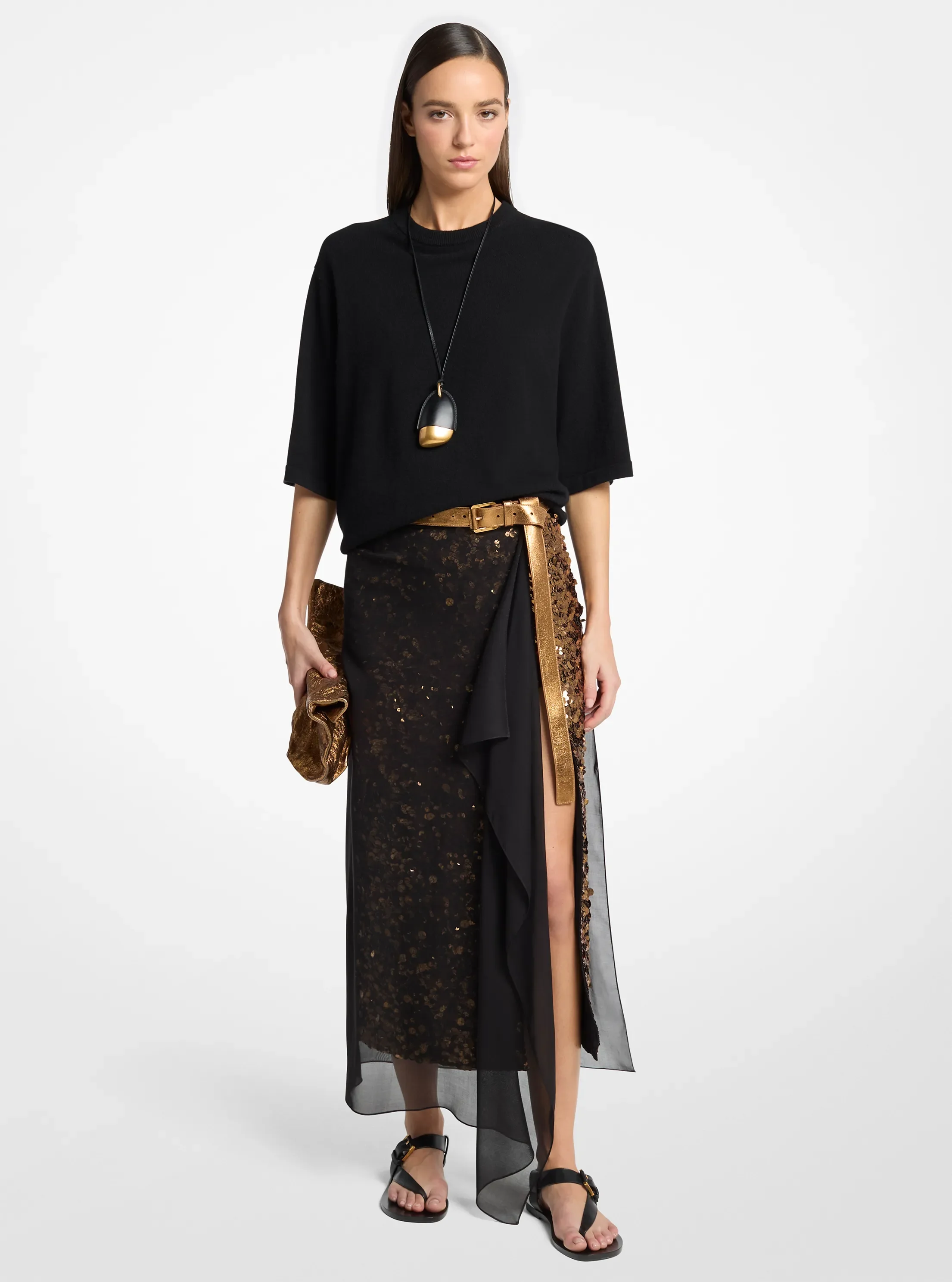 Юбка Michael Kors Hand-Embellished Sequin Silk Georgette Veiled, цвет: Чёрный