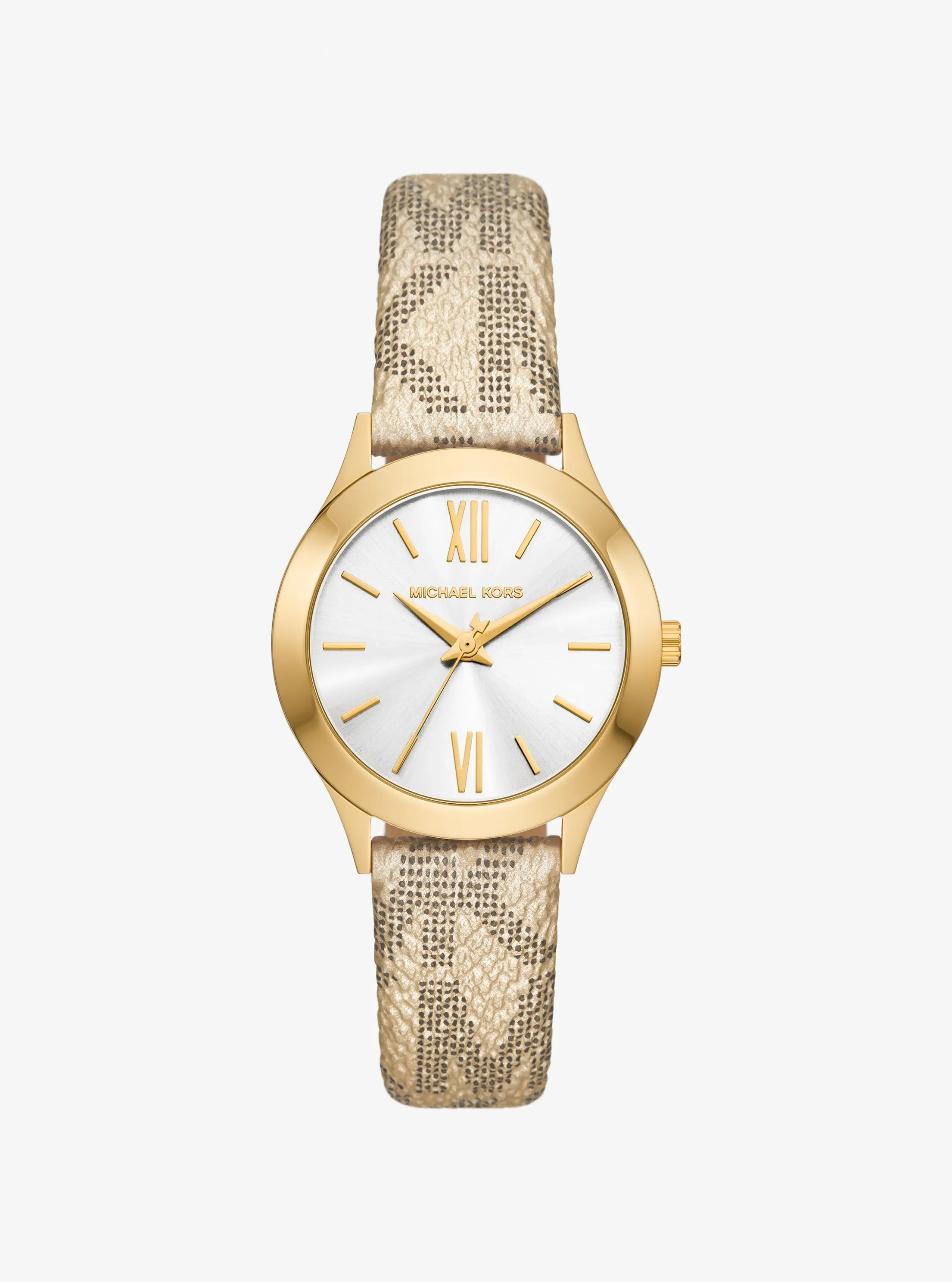 Часы Michael Kors Mini Aspyn Gold-Tone and Metallic Signature Logo, цвет: Золотой
