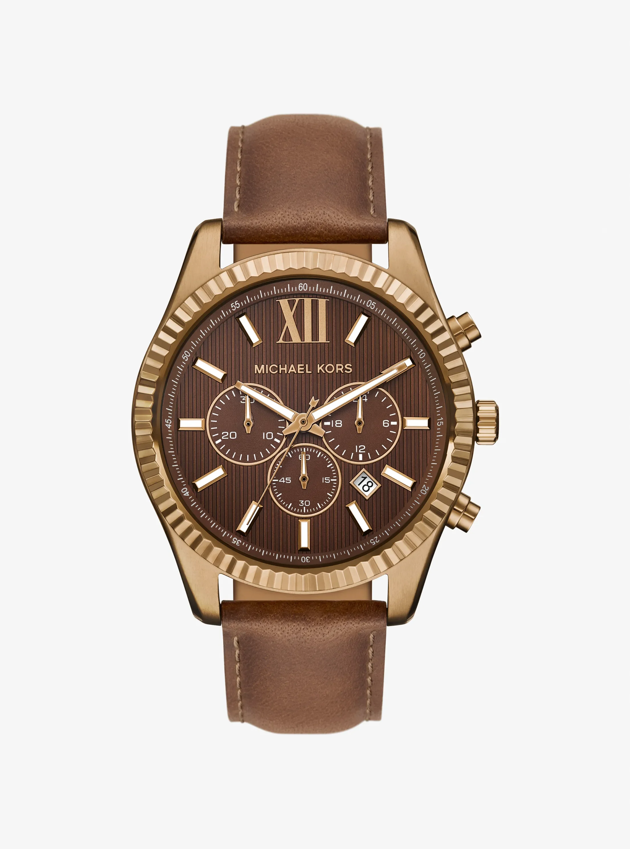 Женские часы Michael Kors Oversized Lexington Beige Gold-Tone Leather Watch