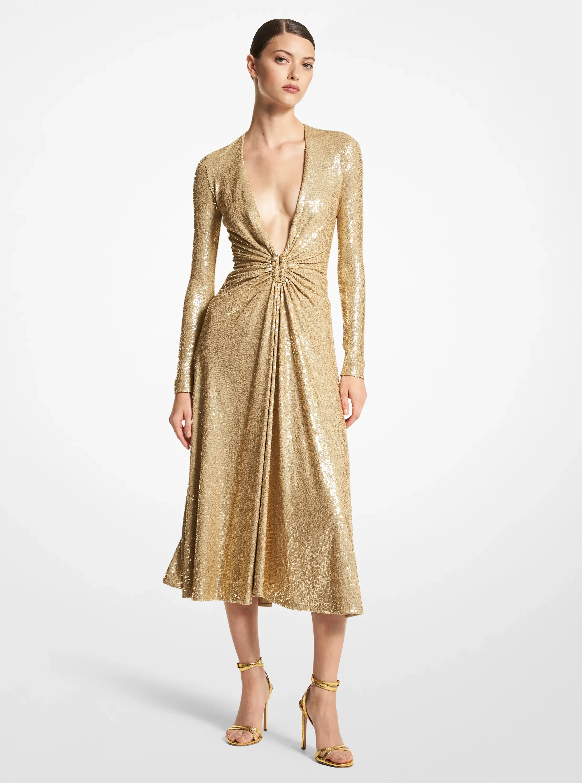 Женское платье Michael Kors Hand-Embroidered Sequin Stretch Jersey Dance, цвет: Дюнный