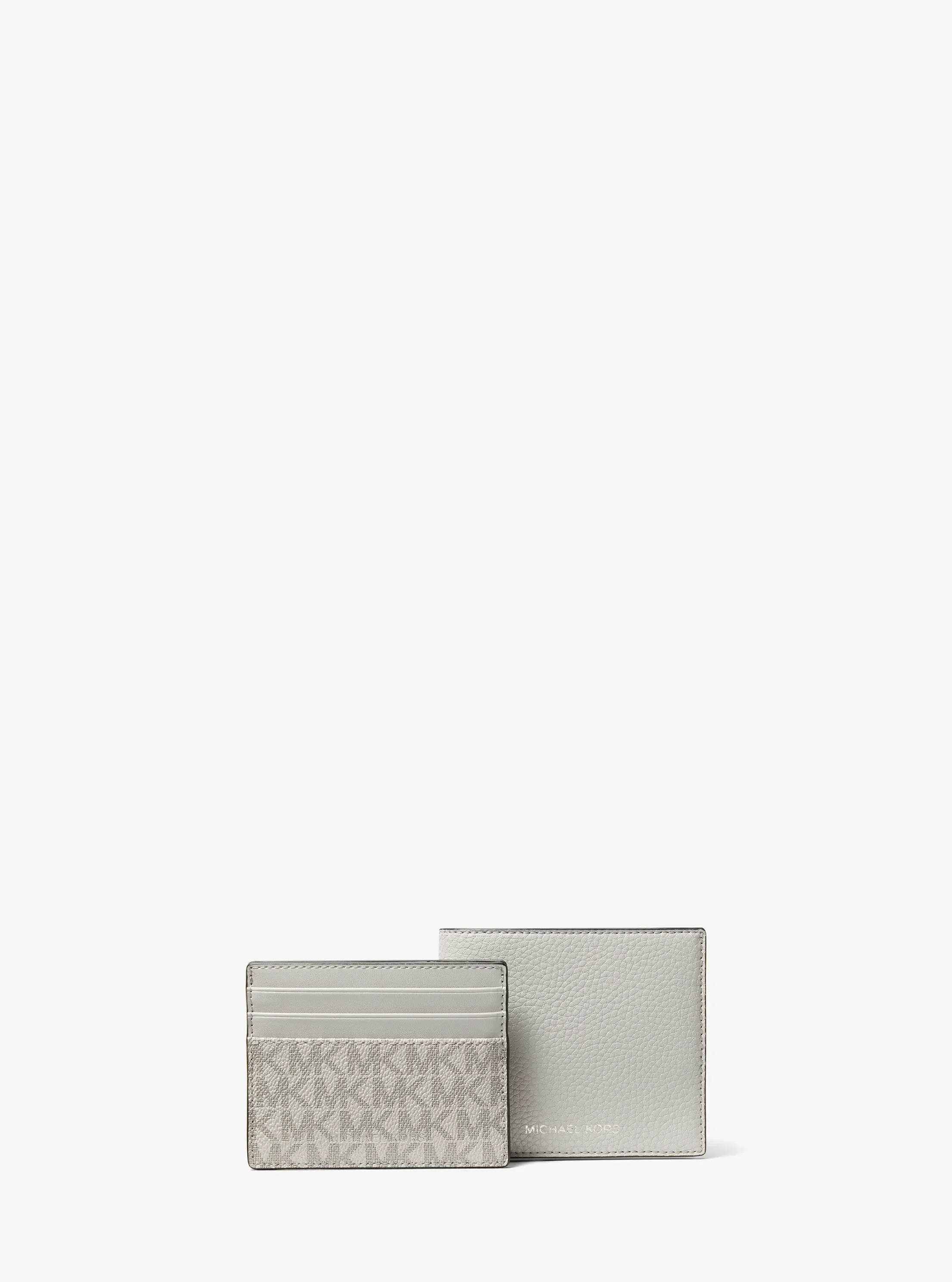 Michael Kors Pebbled Leather Billfold Wallet and Signature Logo Card Case Gift Set, цвет: Серебристый