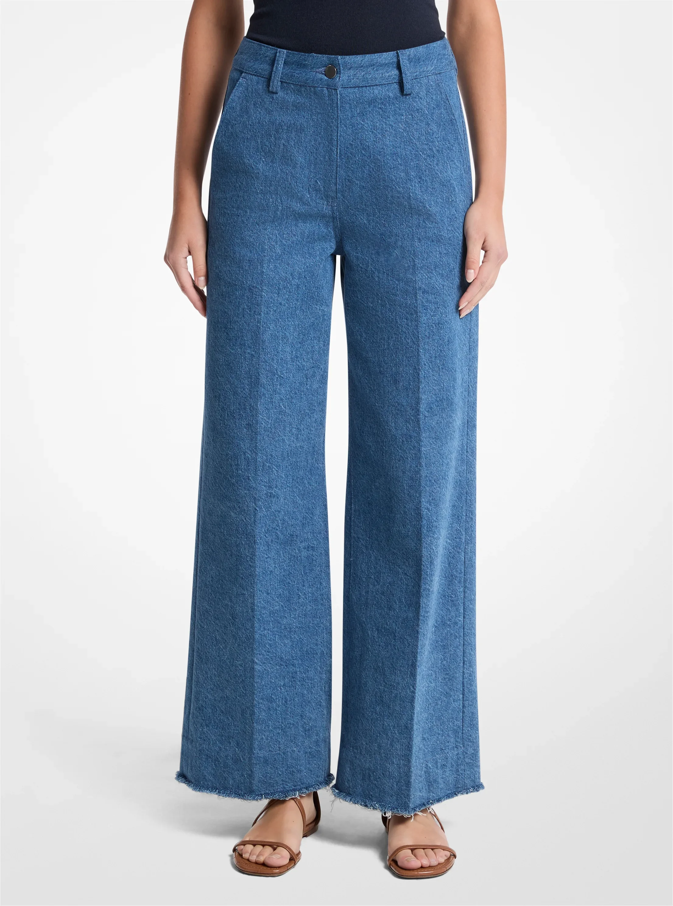 Женские джинсы Michael Kors Frayed Denim Cropped Wide-Leg Jeans
