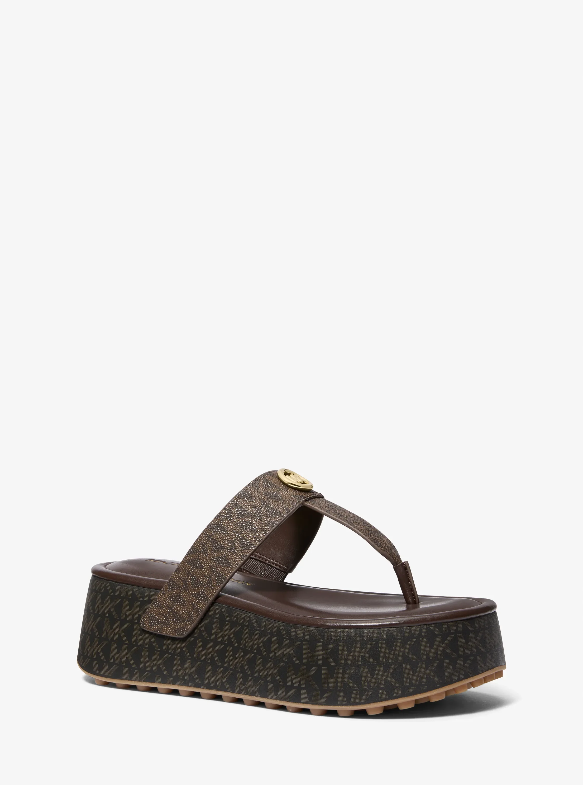 Женские сандалии Michael Kors Koya Signature Logo Platform Flip Flop, цвет: Коричневый