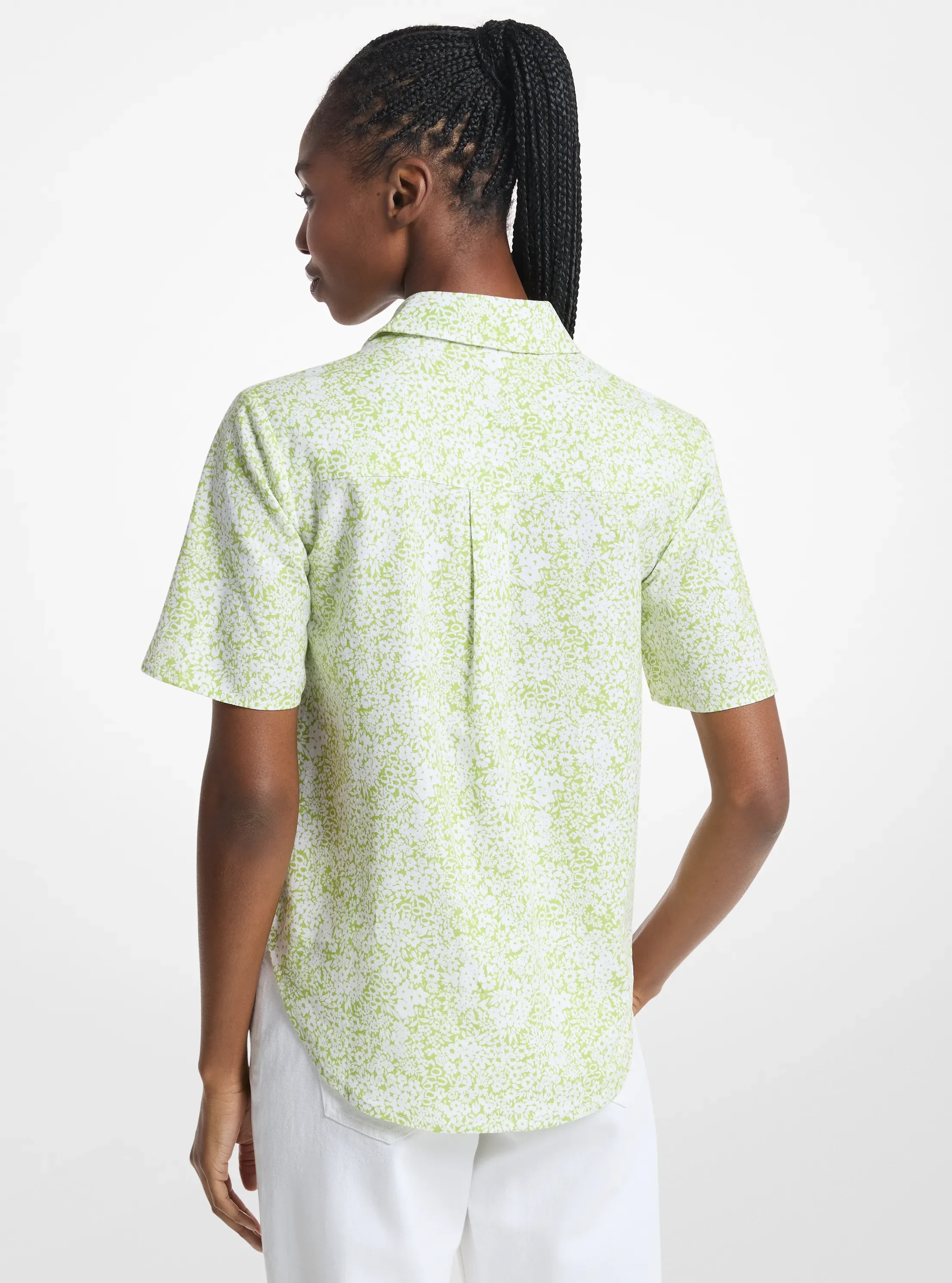 Рубашка Michael Kors Floral Print Linen Blend Camp, цвет: Лаймовый — фото 2