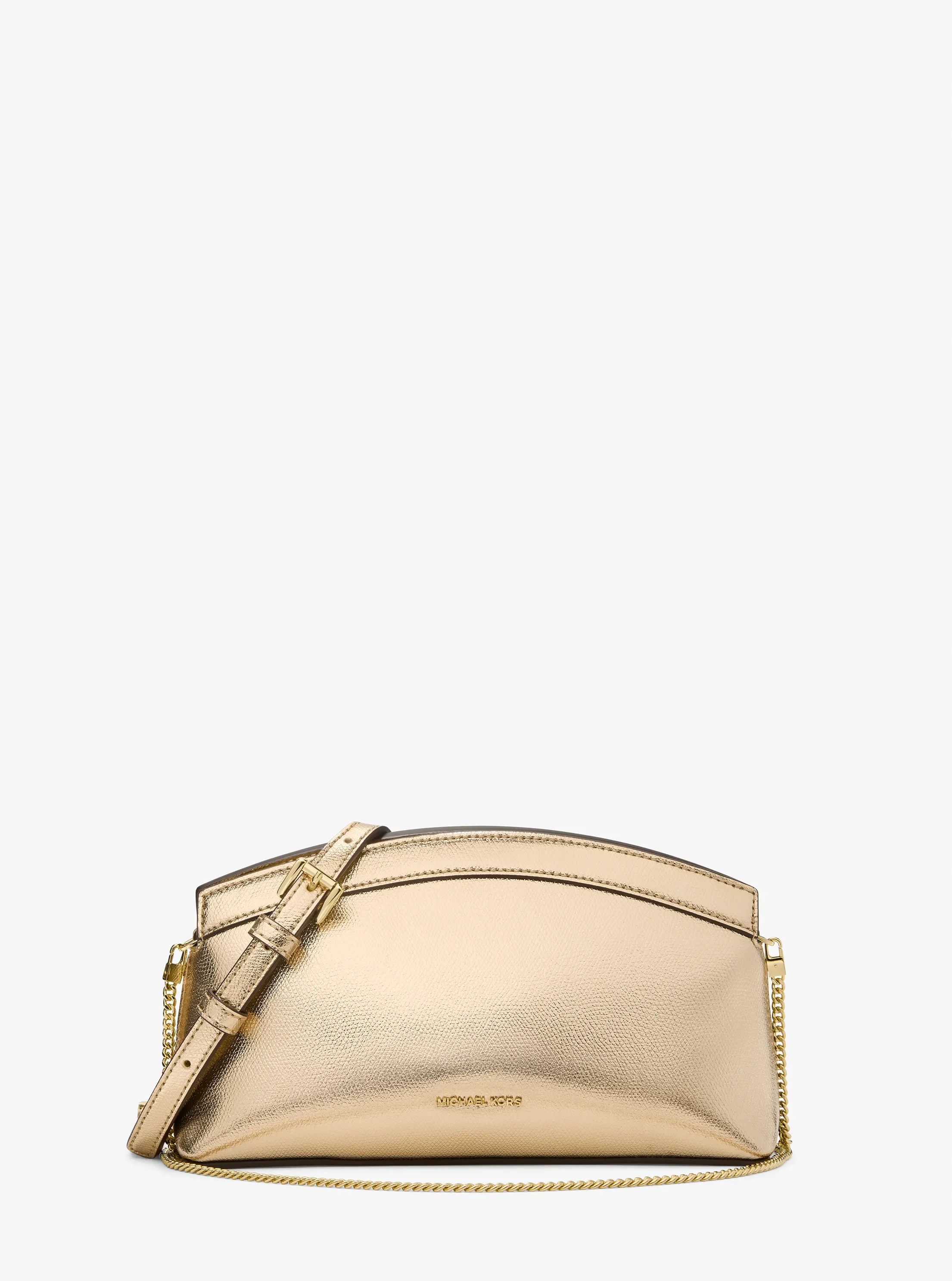 Женский клатч Michael Kors Athena Small Metallic Leather Convertible Clutch, цвет: Бледный золотой