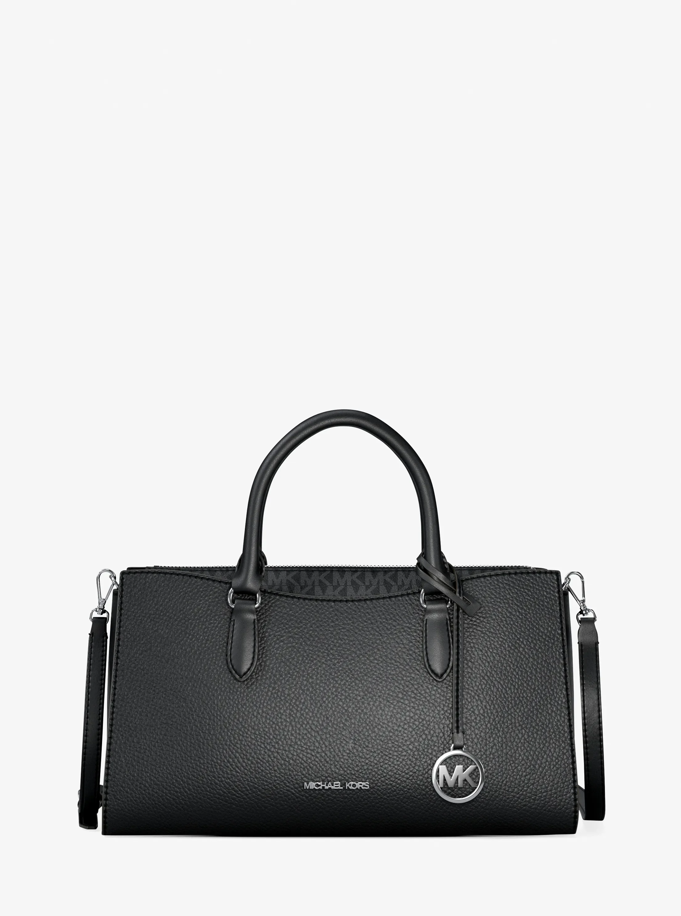 Michael Kors Arden Medium Pebbled Leather and Signature Logo Top-Zip Satchel