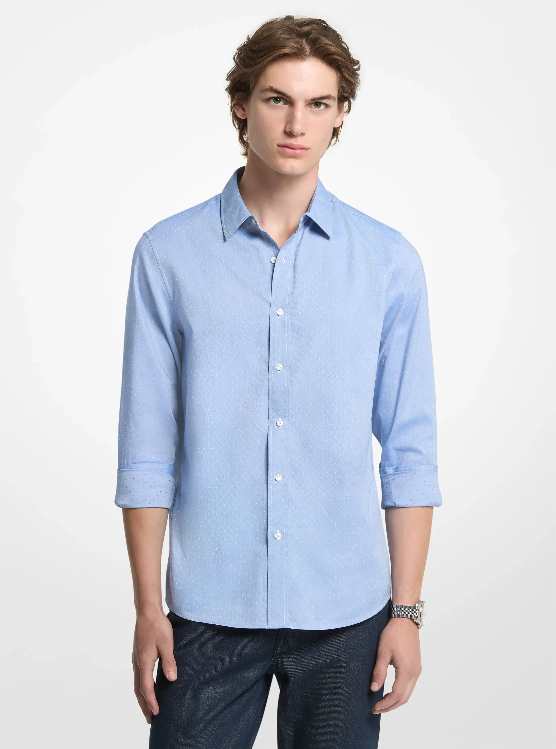 Мужские рубашки Michael Kors Classic-Fit Printed Cotton Blend Dobby Shirt