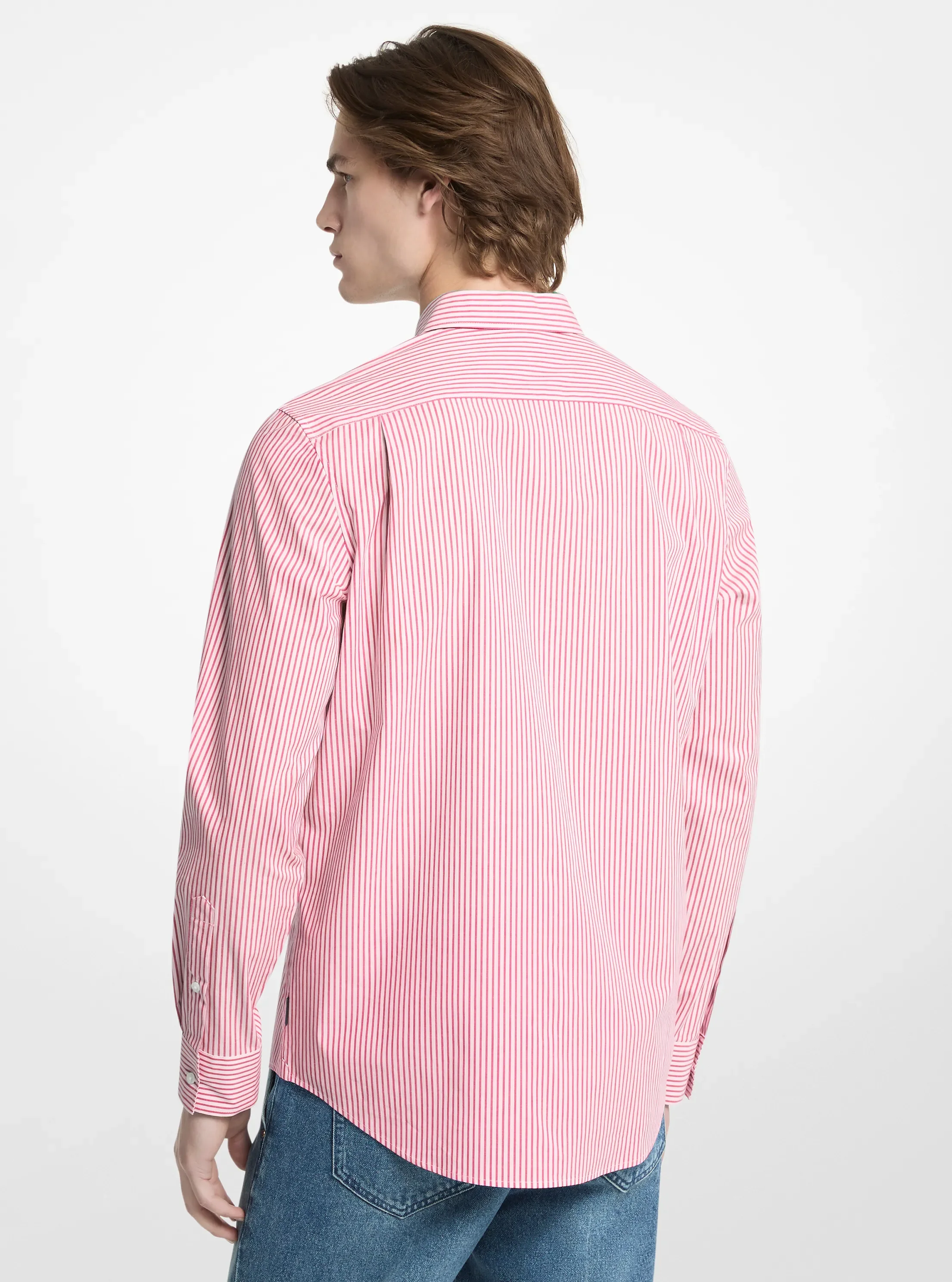 Мужская рубашка Michael Kors Striped Stretch Cotton, цвет: Глубокий красный — фото 2