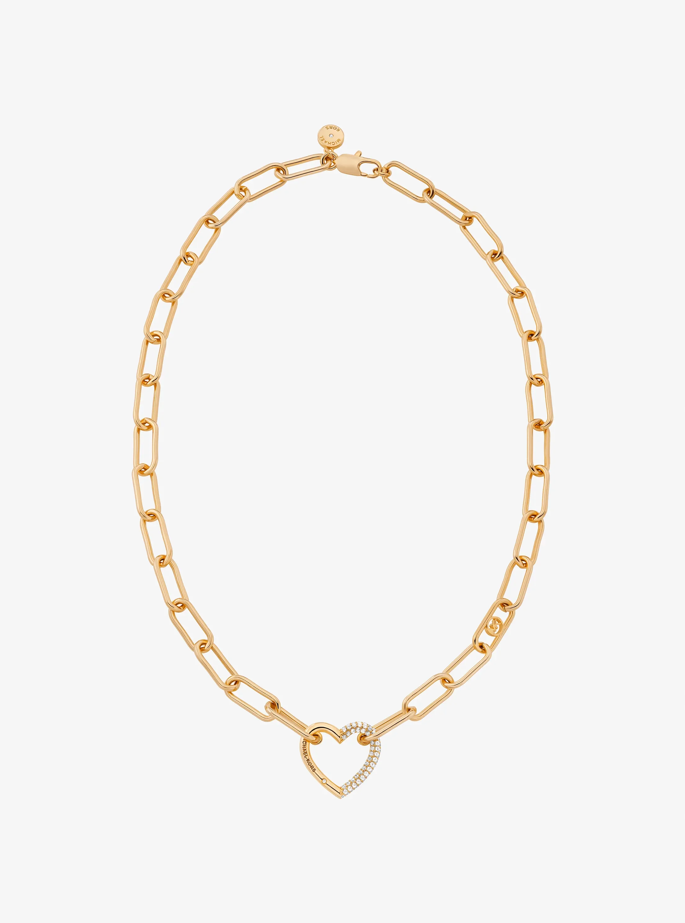Колье Michael Kors Pavé Heart Curb-Link, цвет: Золотой