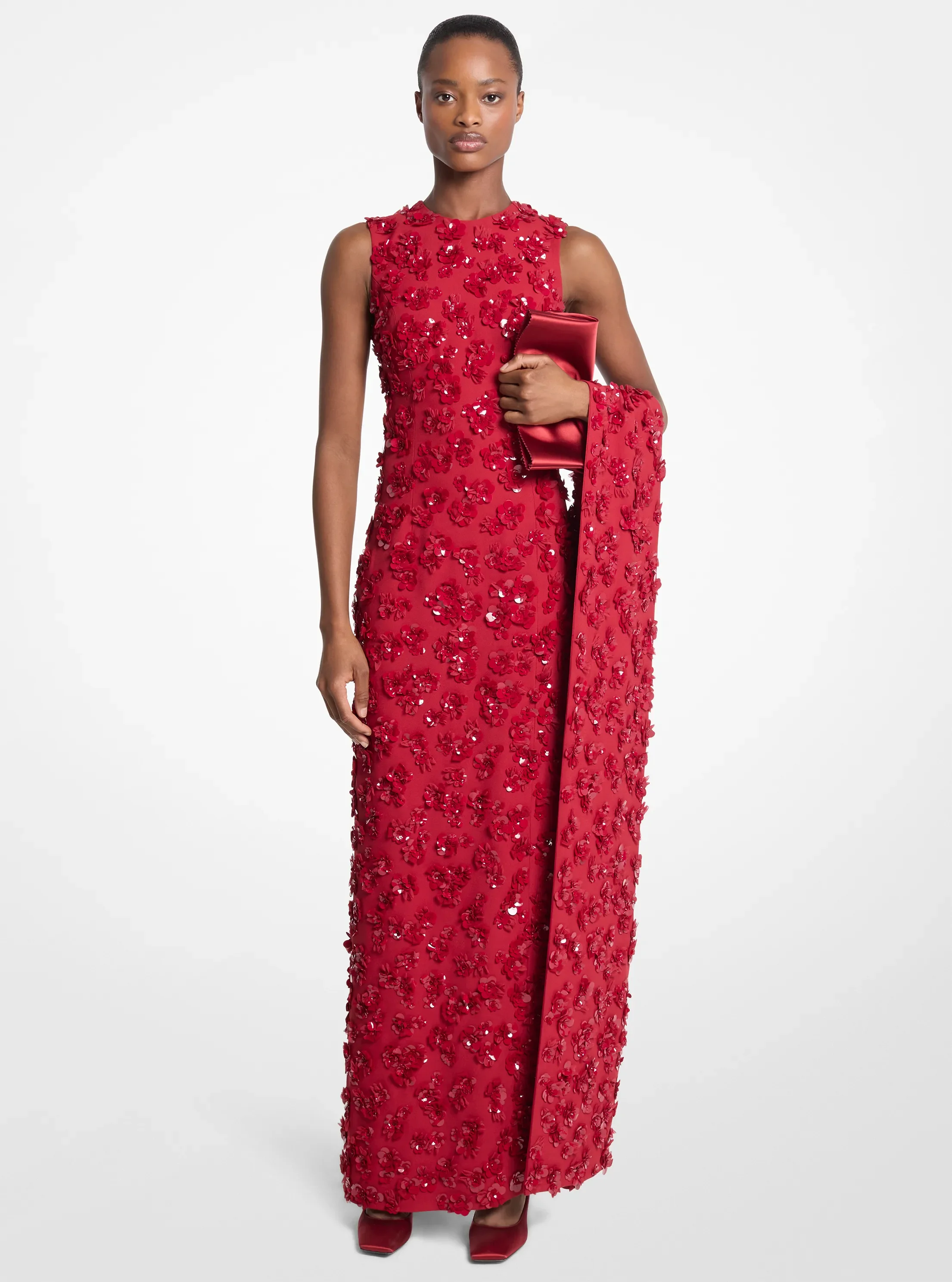 Michael Kors Hand-Embroidered Floral Double Crepe Sablé Gown