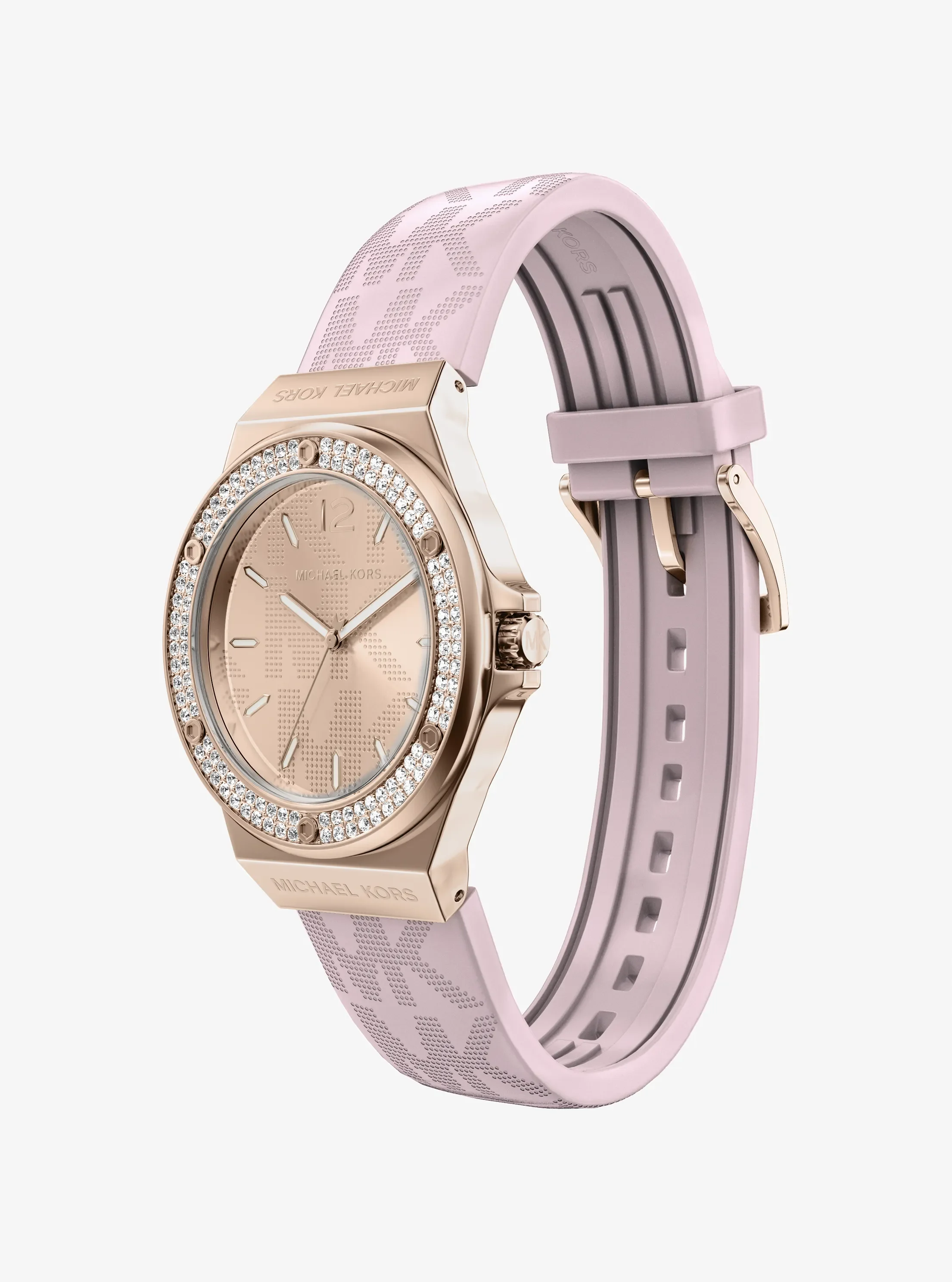 Часы Michael Kors Lennox Pavé Rose Gold-Tone and Logo Silicone Strap Watch, цвет: Розовое золото — фото 5
