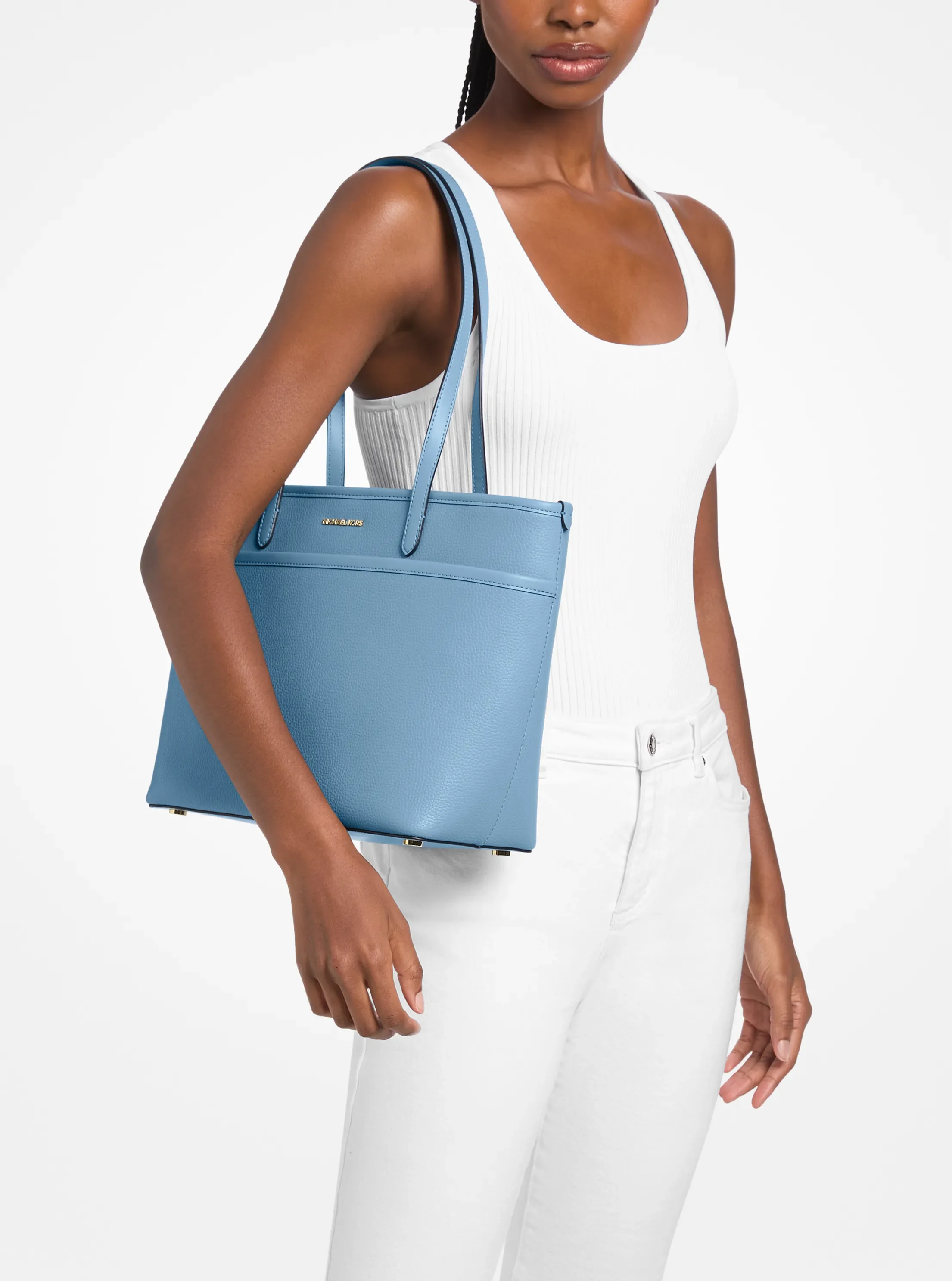 Женская сумка Michael Kors Marlowe Medium Pebbled Leather Pocket, цвет: Шамбре — фото 3