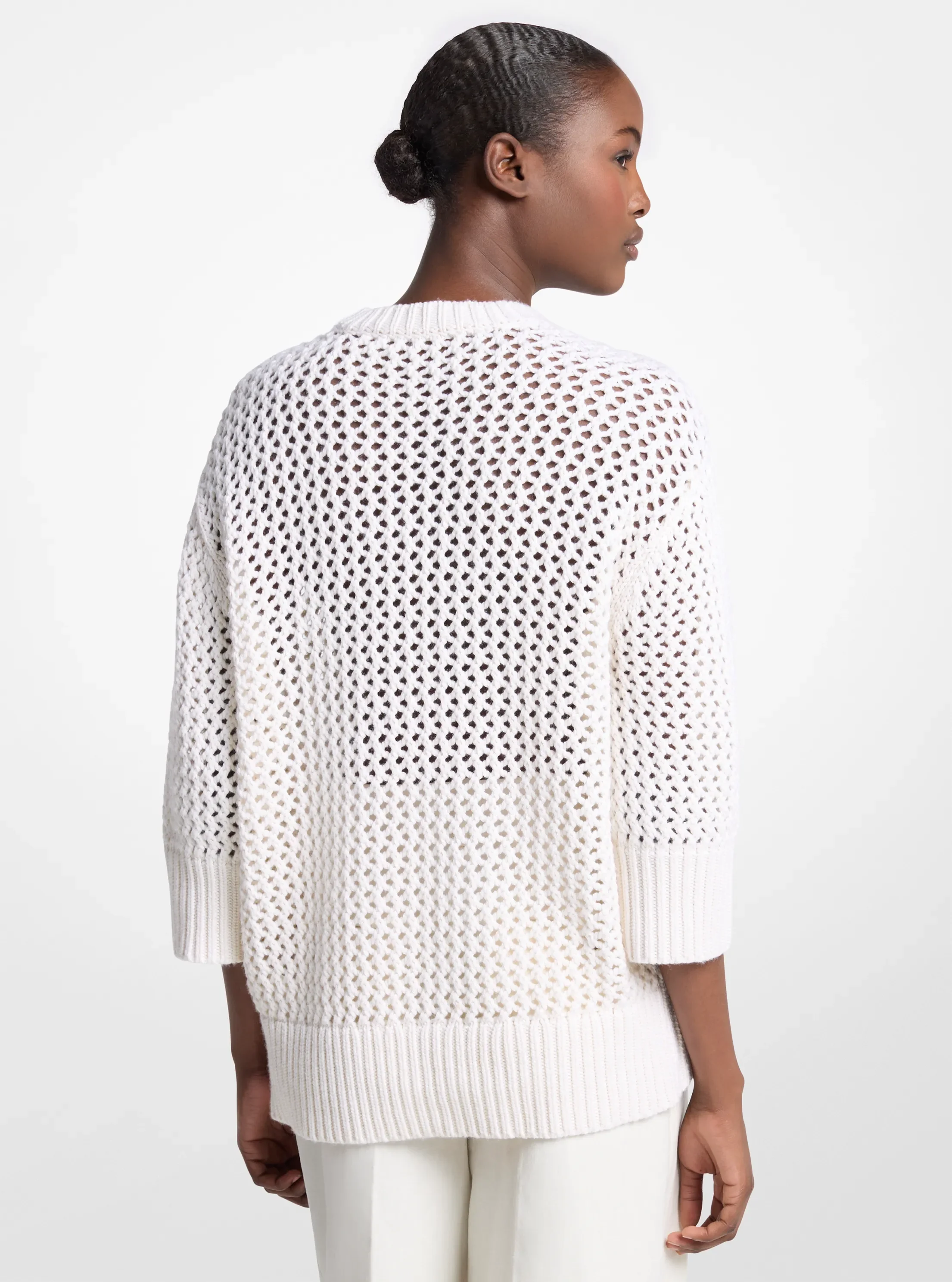 Женский свитер Michael Kors Hand-Crocheted Cashmere and Cotton, цвет: Экрю — фото 2