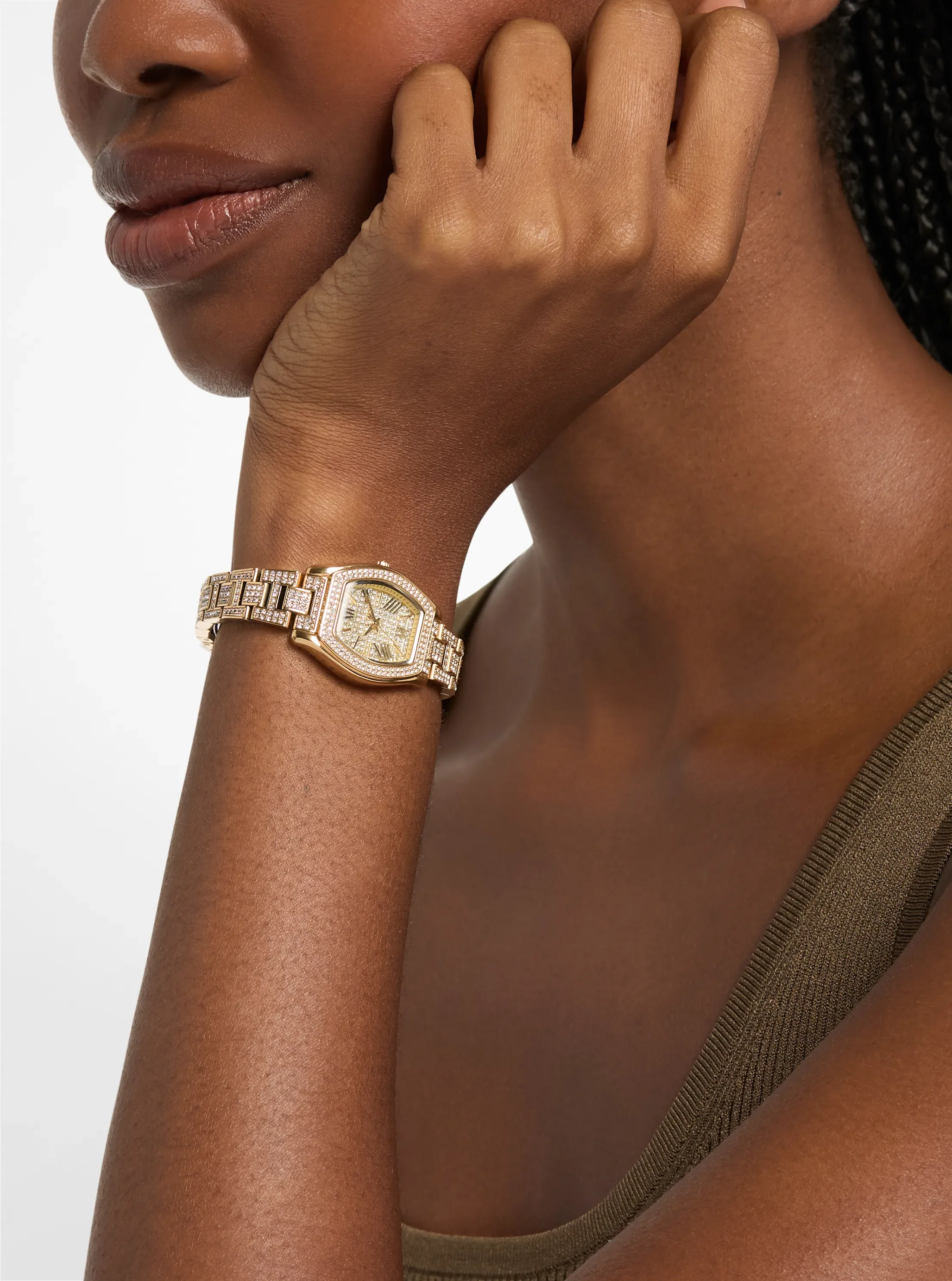 Женские часы Michael Kors Petite Chelsea Pavé Gold-Tone Watch, цвет: Золотой — фото 4