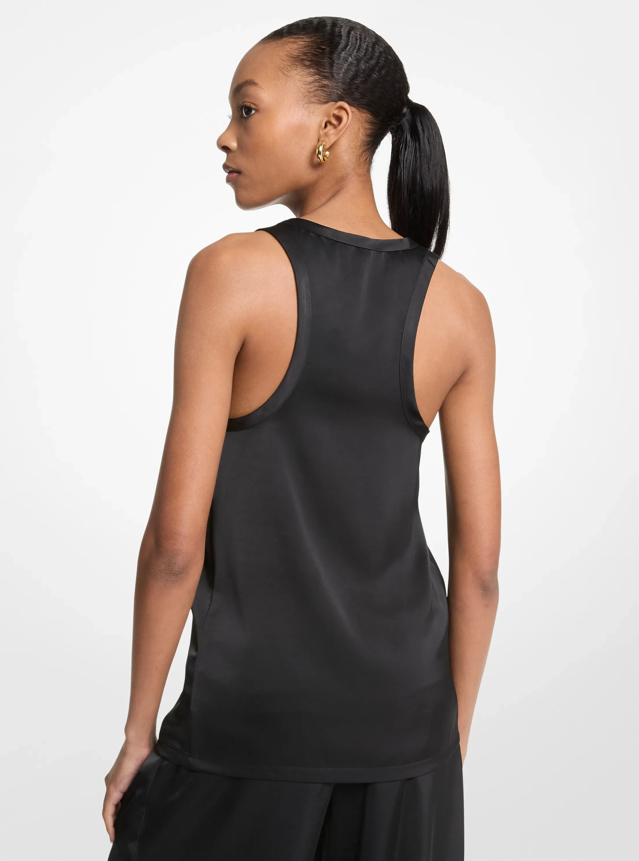 Женский топ Michael Kors Satin Racerback Tank Top, цвет: Чёрный — фото 2