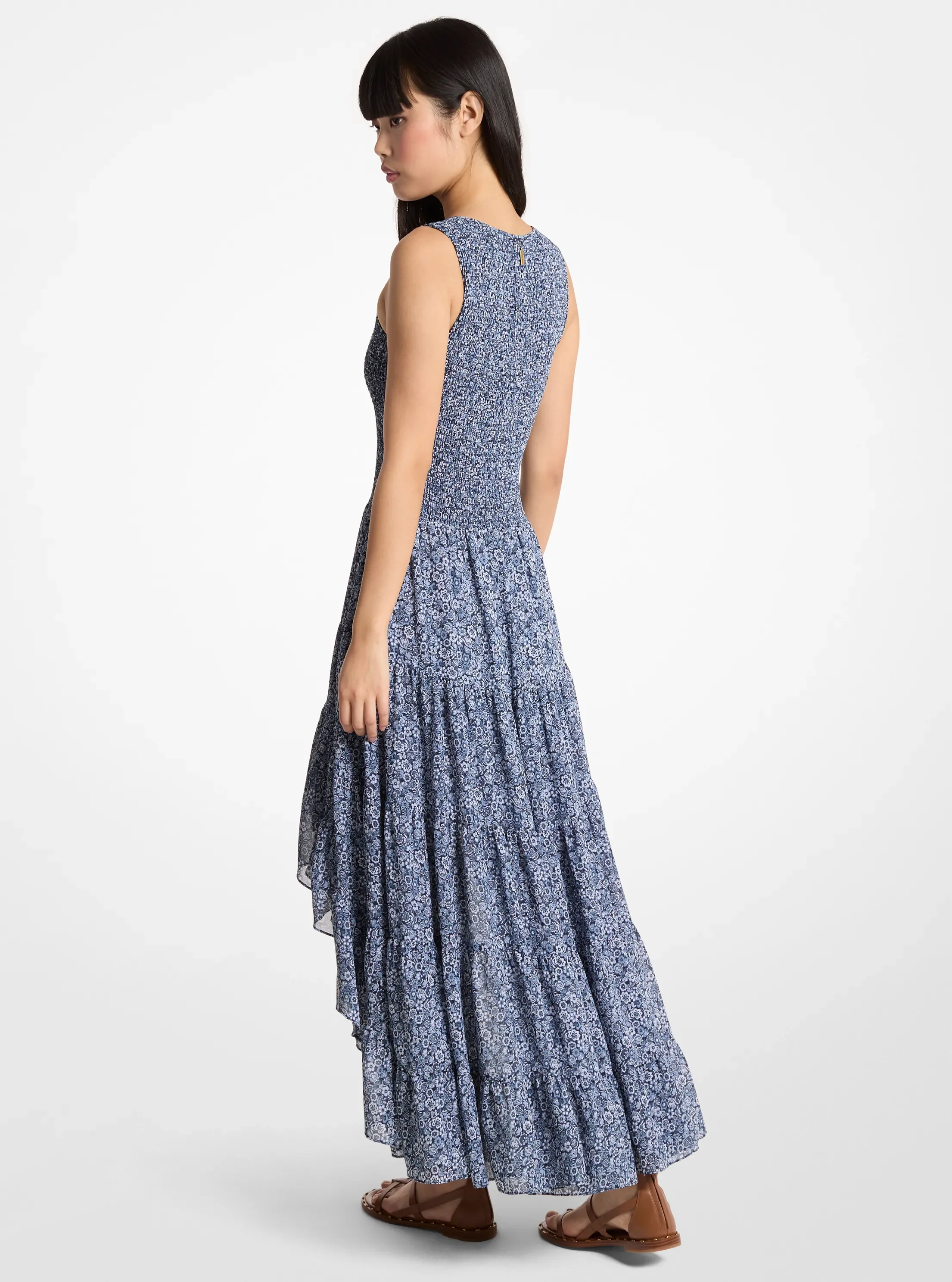 Платье Michael Kors Smocked Floral Print Georgette High-Low, цвет: Midnightblue — фото 2