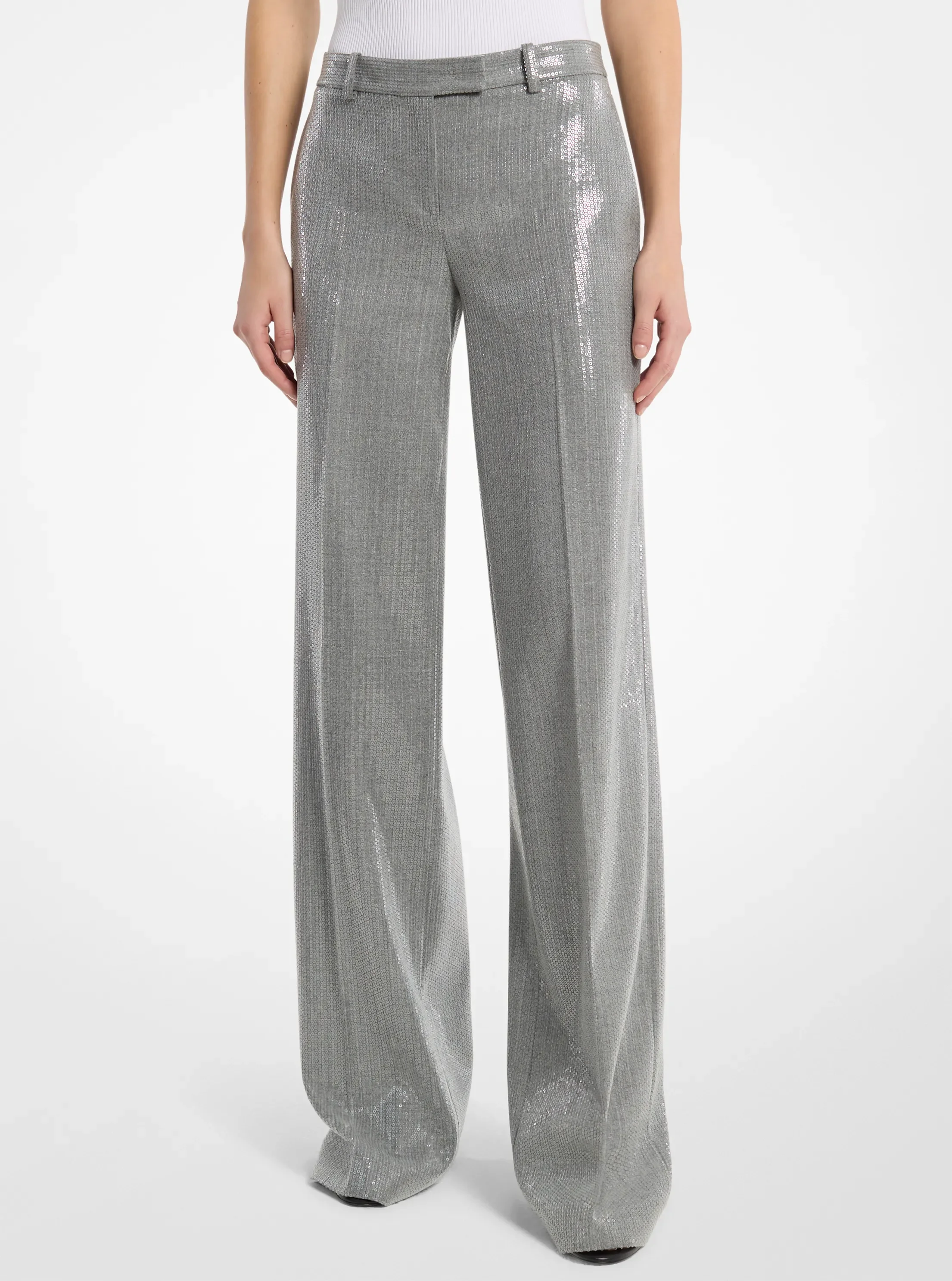 Женские брюки Michael Kors Camilla Sequin Wool Blend Wide-Leg Trousers