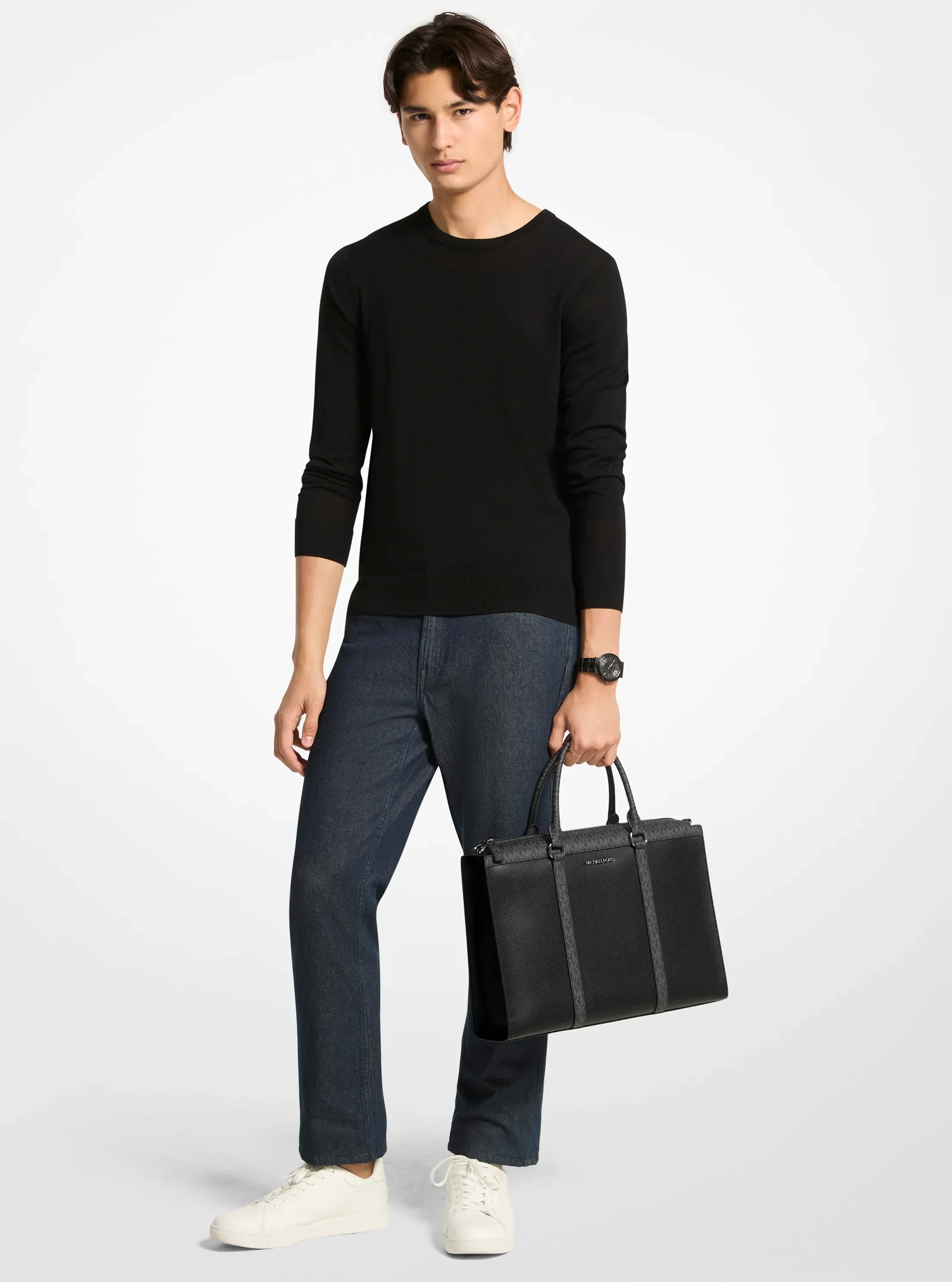 Сумка Michael Kors Cooper Pebbled Leather and Signature Logo Briefcase, цвет: Чёрный — фото 4