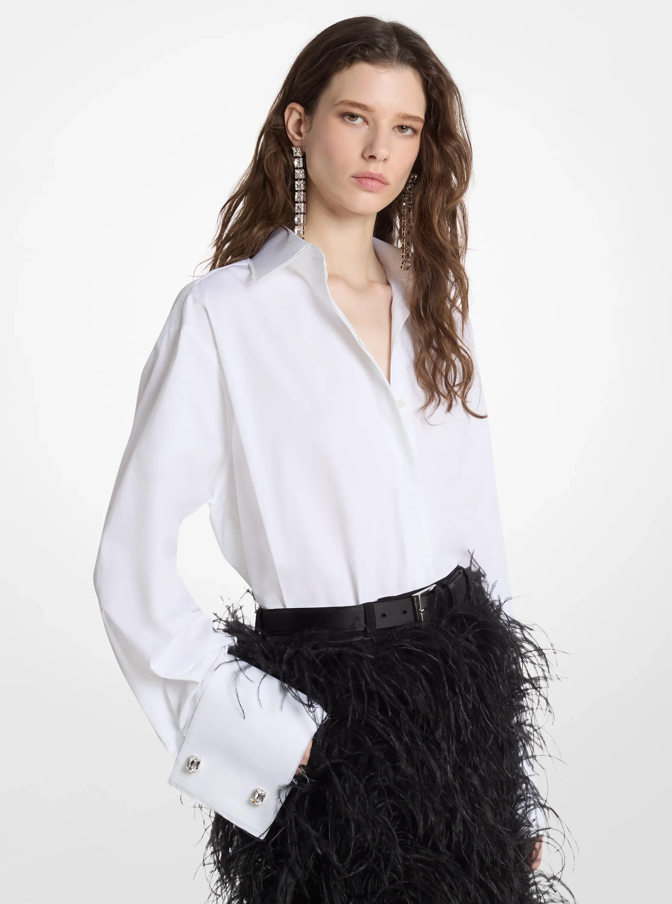 Женские рубашки Michael Kors Frayed Cotton Poplin French Cuff Shirt