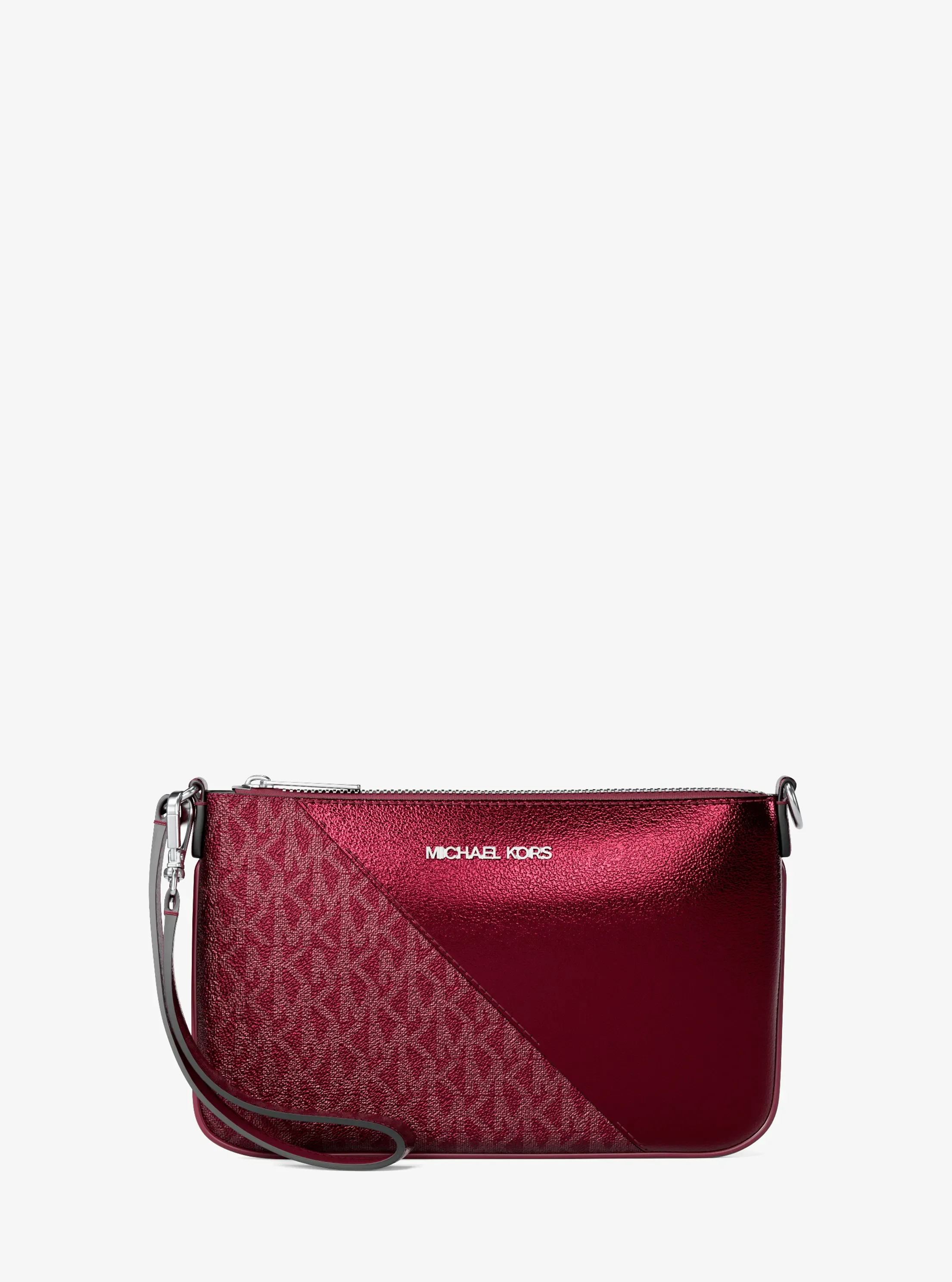 Сумка Michael Kors Jet Set Travel Metallic and Signature Logo Wristlet, цвет: Тёмно-бордовый — фото 4